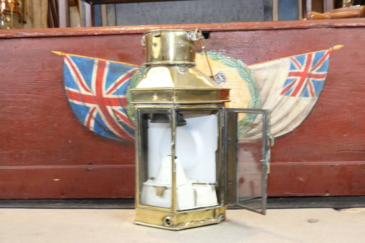 Brass Cabin Lantern by Griffth & Sons In Good Condition For Sale In Norwell, MA