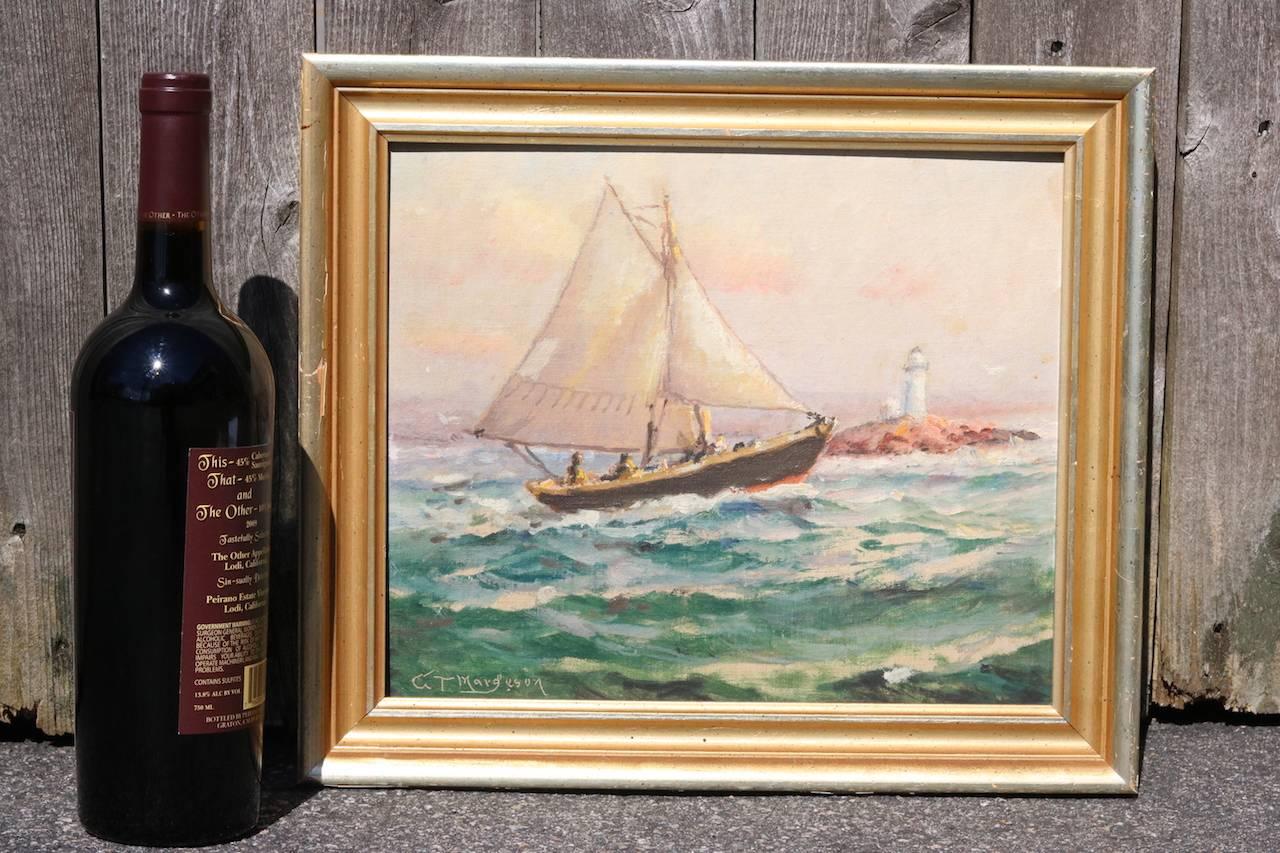 Oil on Board of a Sloop In Good Condition For Sale In Norwell, MA