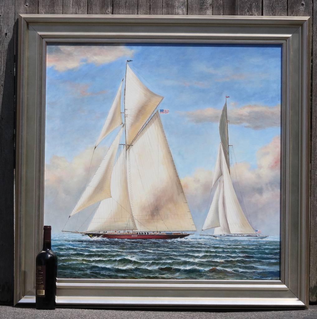 Oil on Canvas of a Yacht Race In Good Condition In Norwell, MA