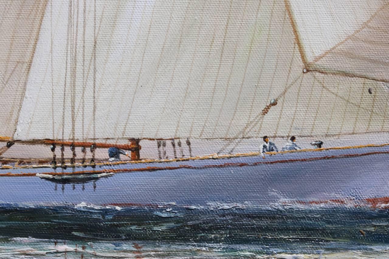 Oil Painting of Two Gaff Rigged Yachts In Good Condition In Norwell, MA