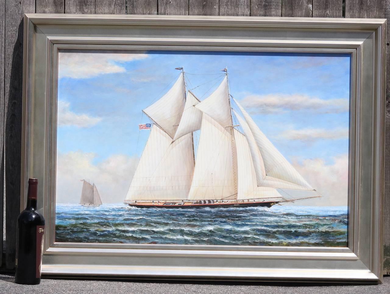 20th Century Oil on Canvas Two-Masted Schooner