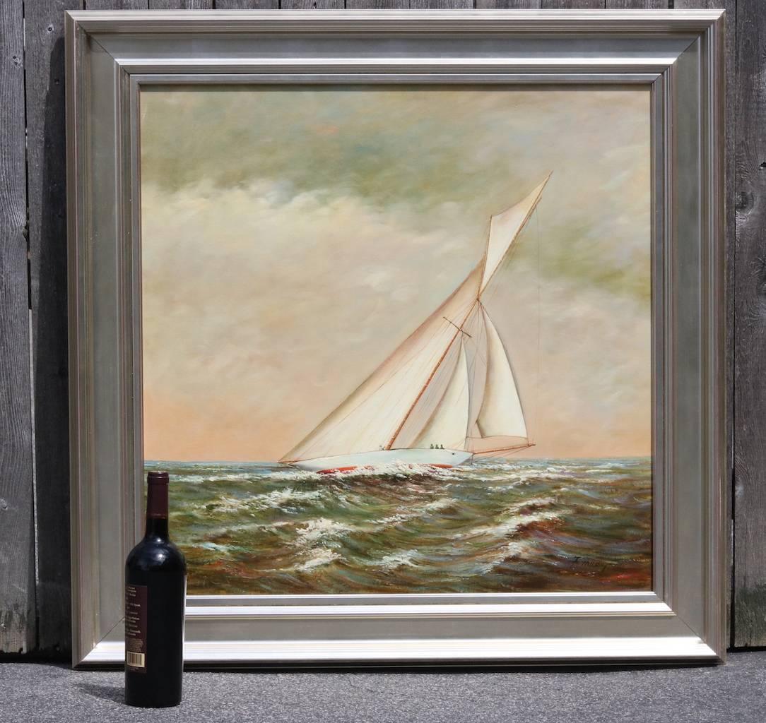 20th Century Sloop in Sunset Oil on Canvas For Sale