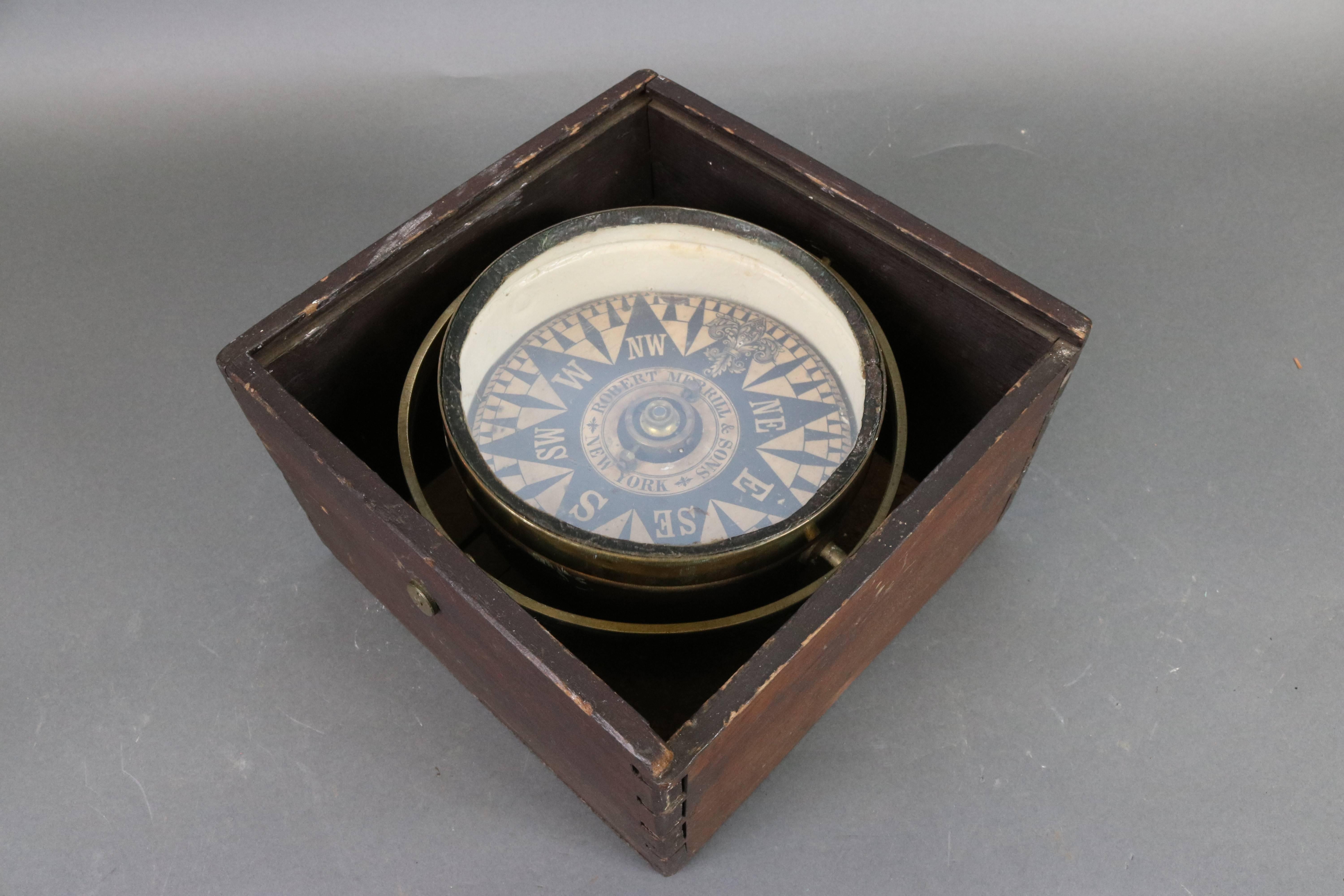 Robert Merill & Sons Ship's Compass In Good Condition For Sale In Norwell, MA