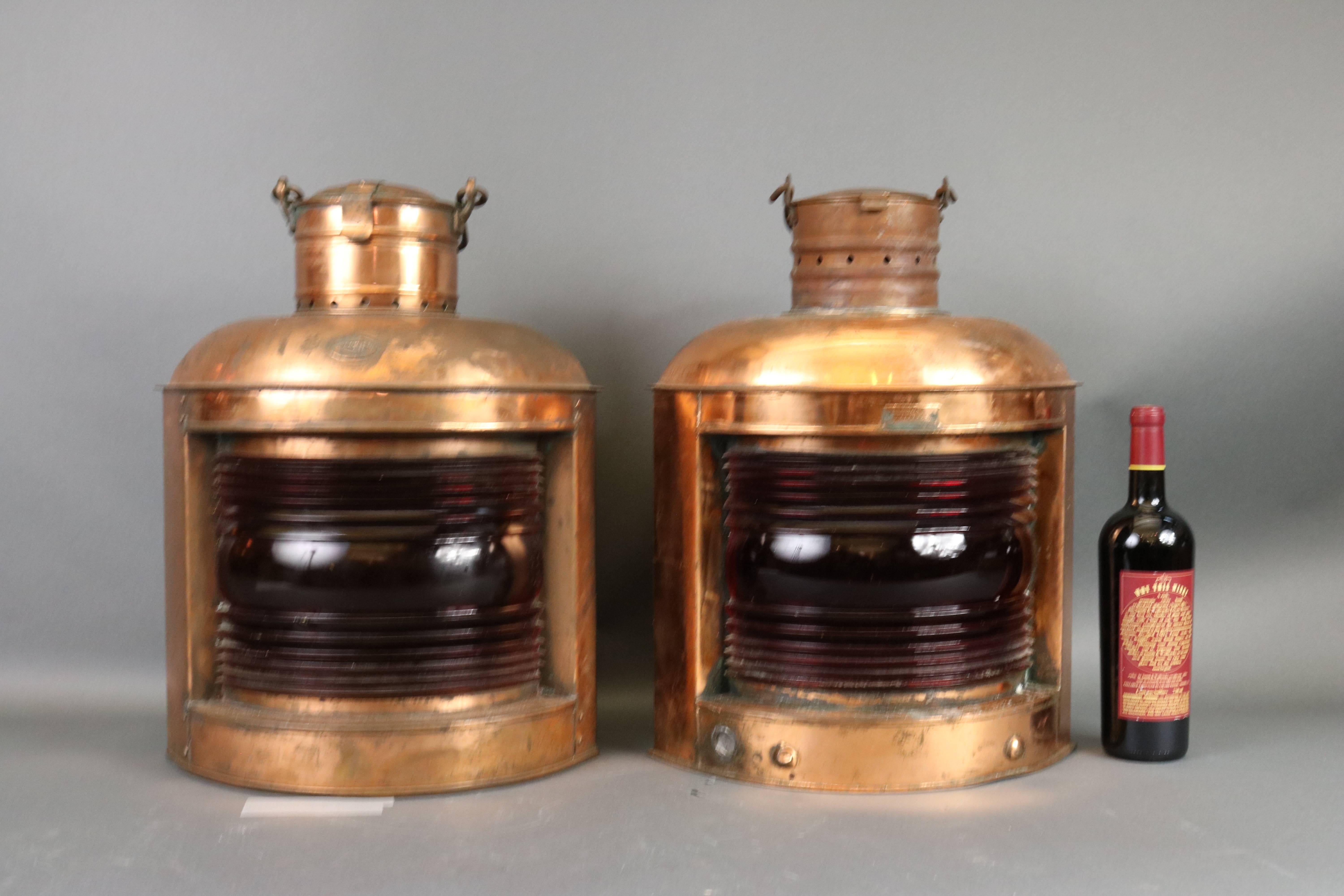 Two Copper Port Lanterns In Good Condition For Sale In Norwell, MA