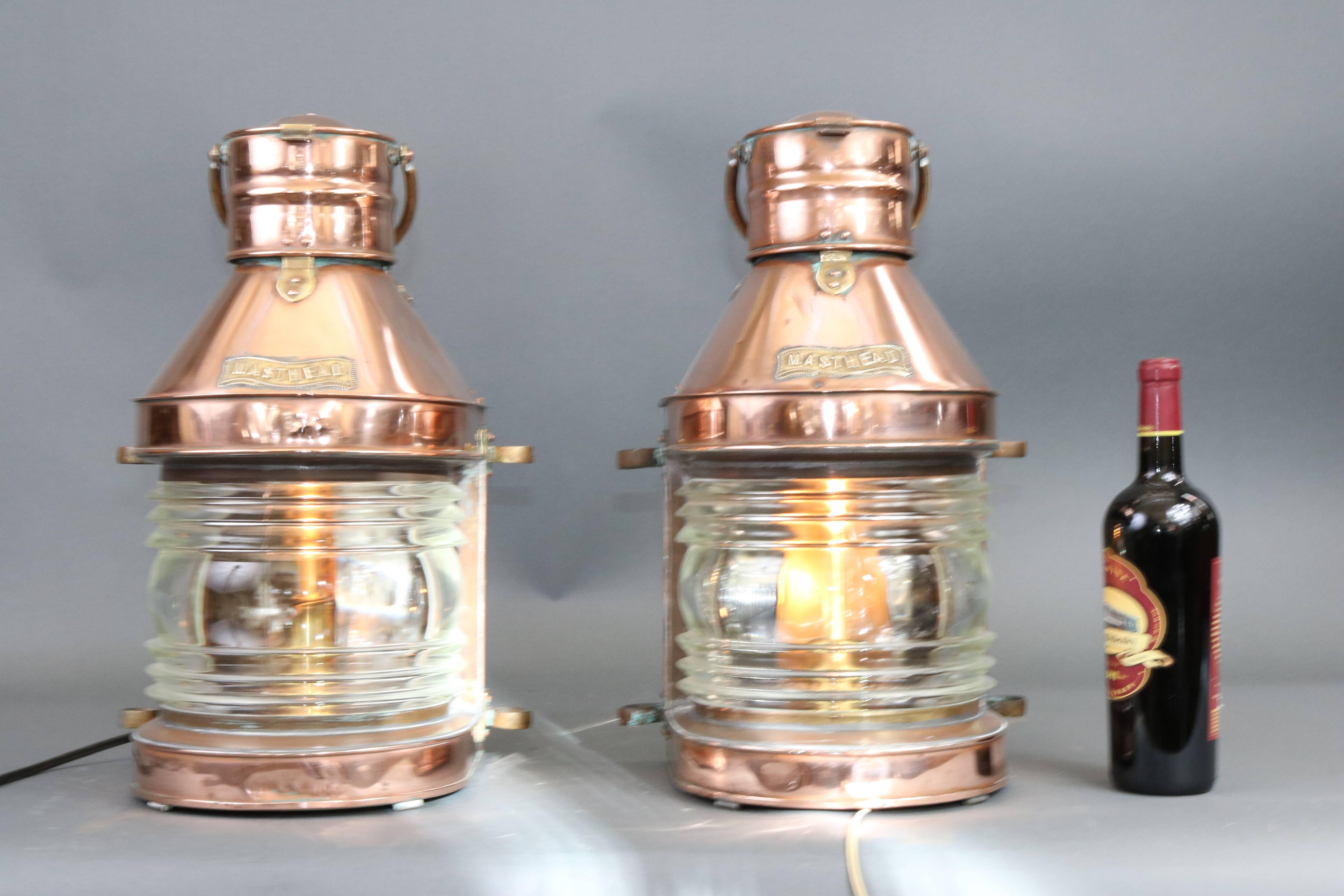 Fine Early Pair of Copper Ship's Masthead Lanterns In Good Condition In Norwell, MA
