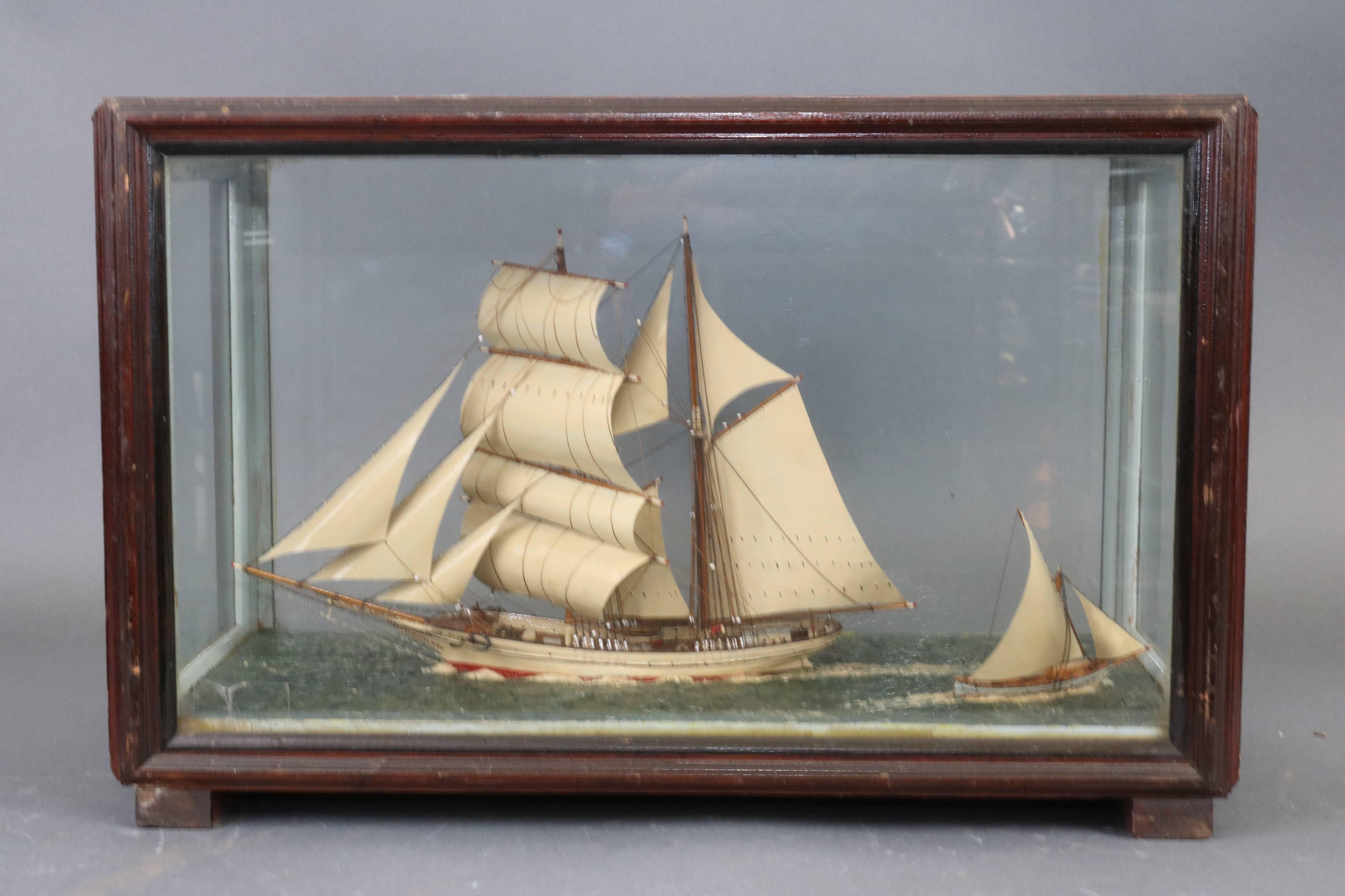 Highly detailed model including a two masted brig along with a lanteen rigged vessel. Finely rigged. Outsanding sails. Encased. Dimensions: 21" L x 10" W x 13.5" H.