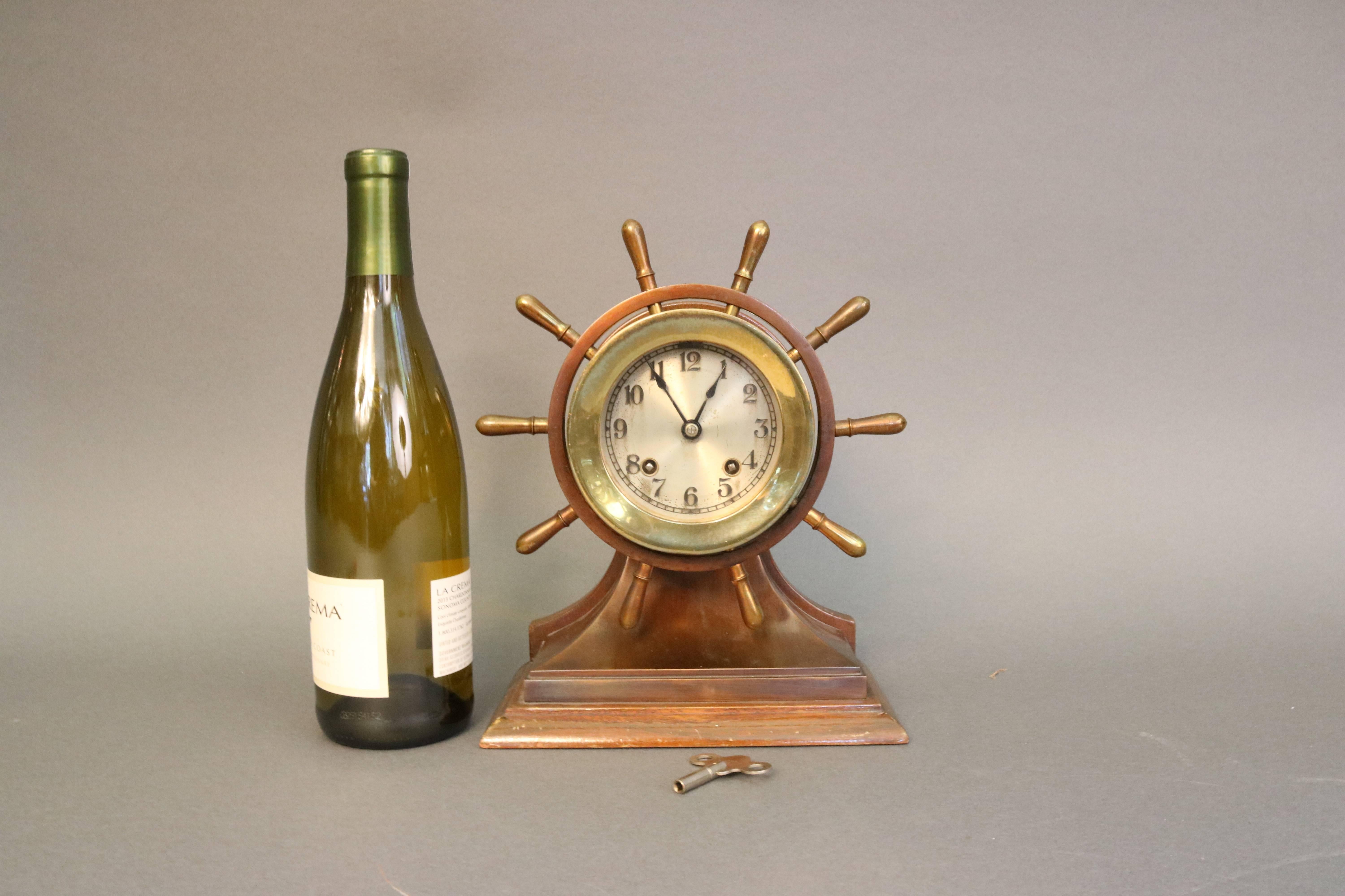 20th Century Ship's Bell Clock with Wheel