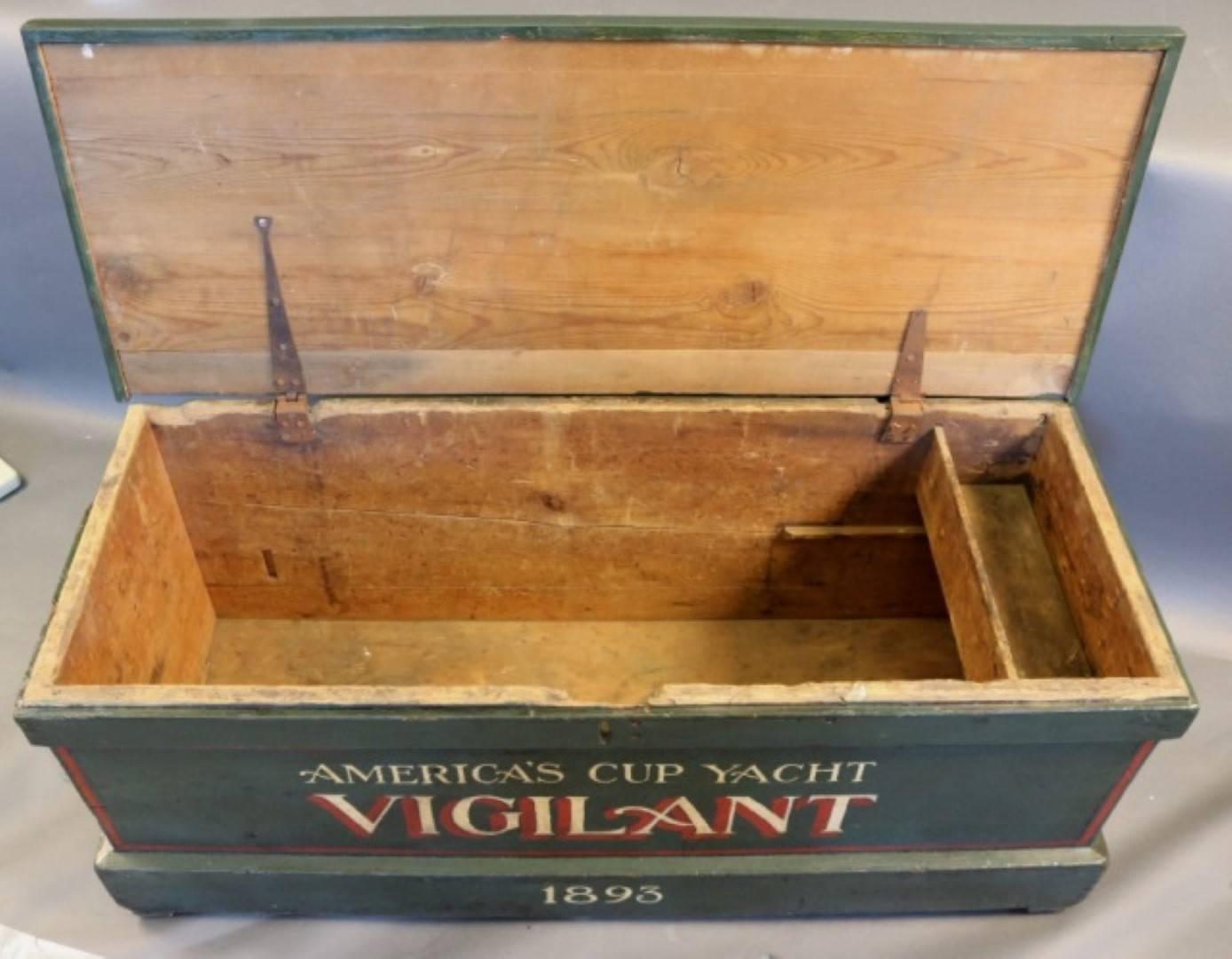 Painted Sea Chest with Rope Beckets In Good Condition In Norwell, MA