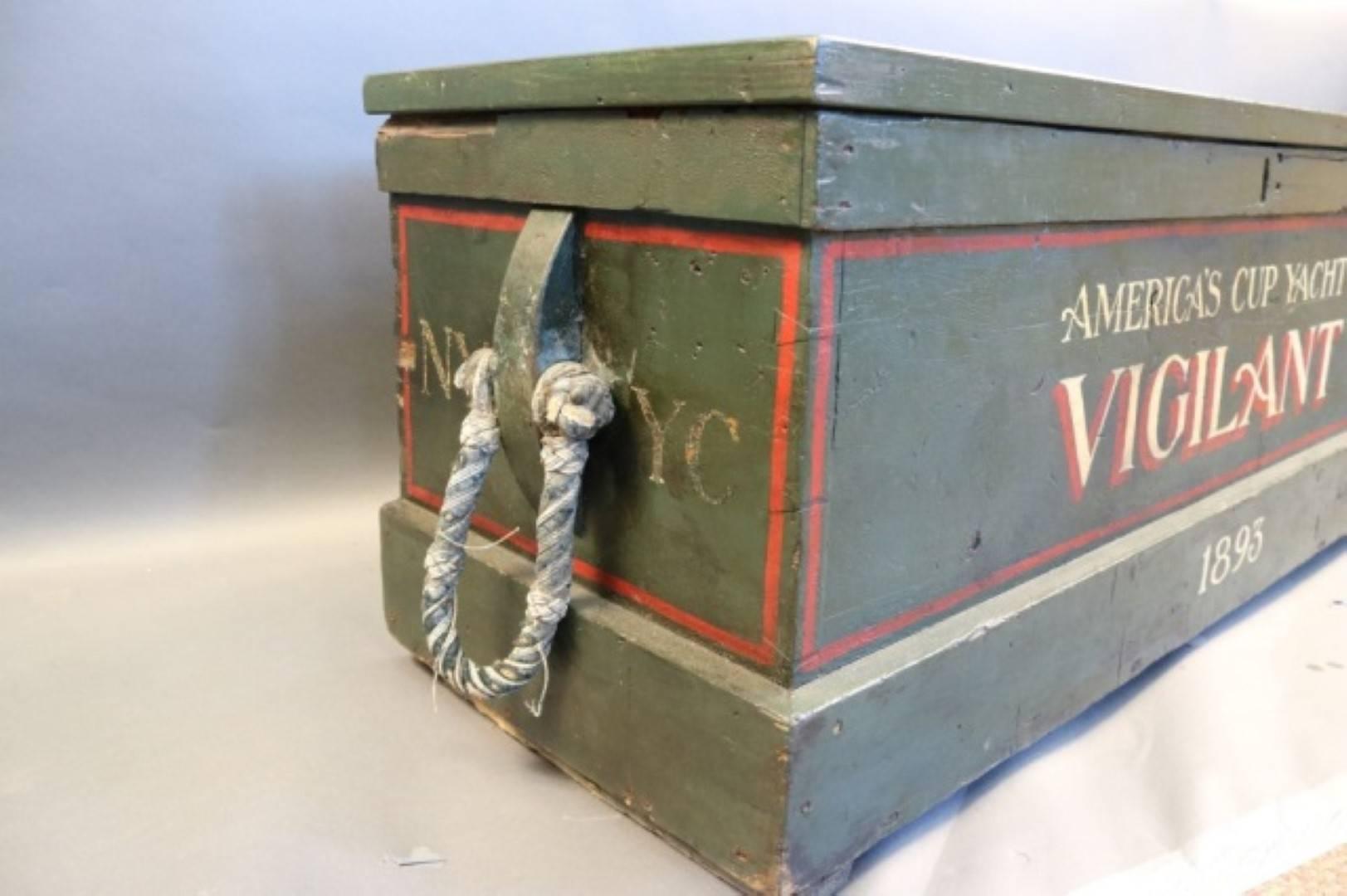 20th Century Painted Sea Chest with Rope Beckets
