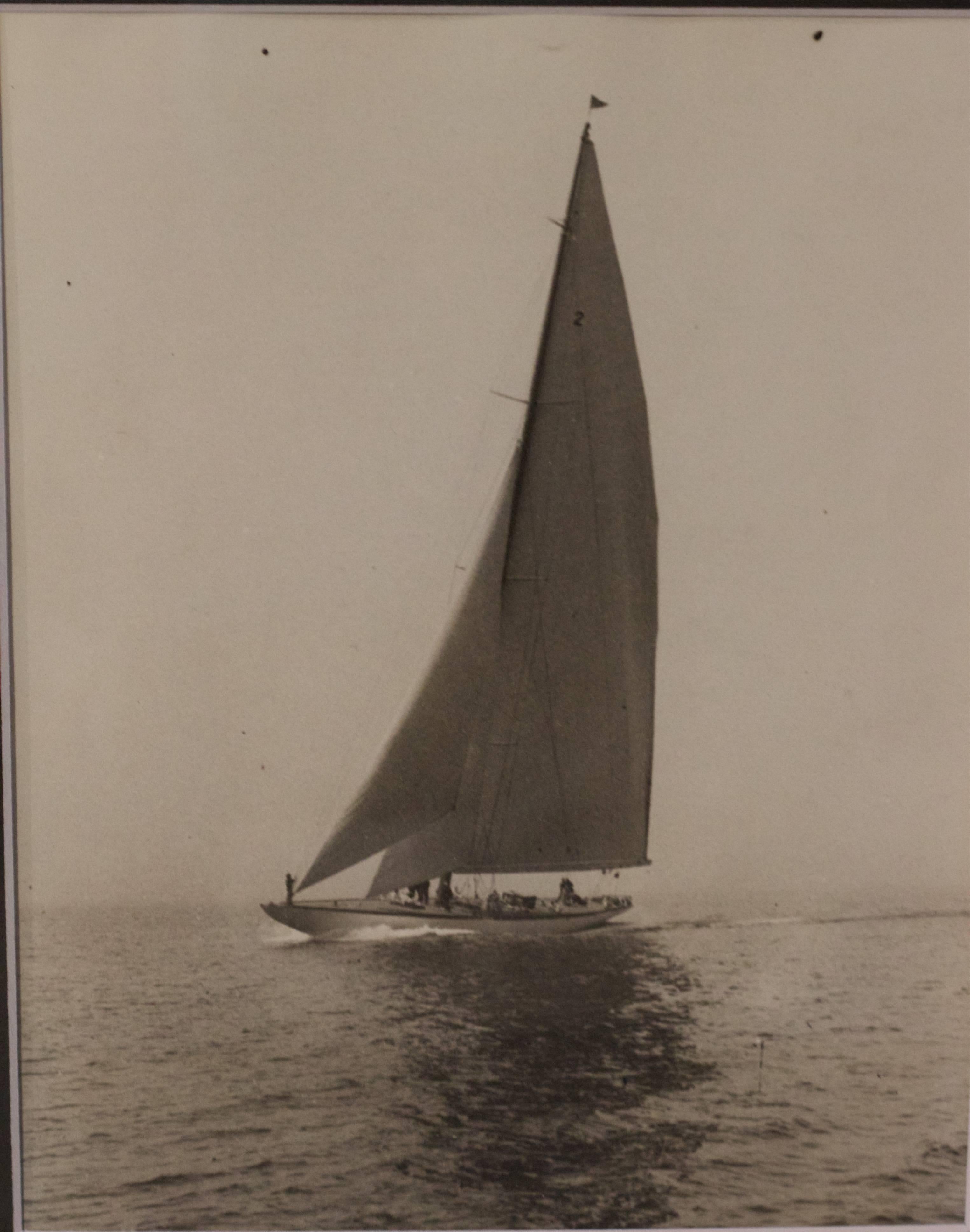 Original press photo showing the America's Cup J-Boat "Yankee", circa 1930. Matted and framed in silver. Dimensions: 14.5" H x 12.5" L.