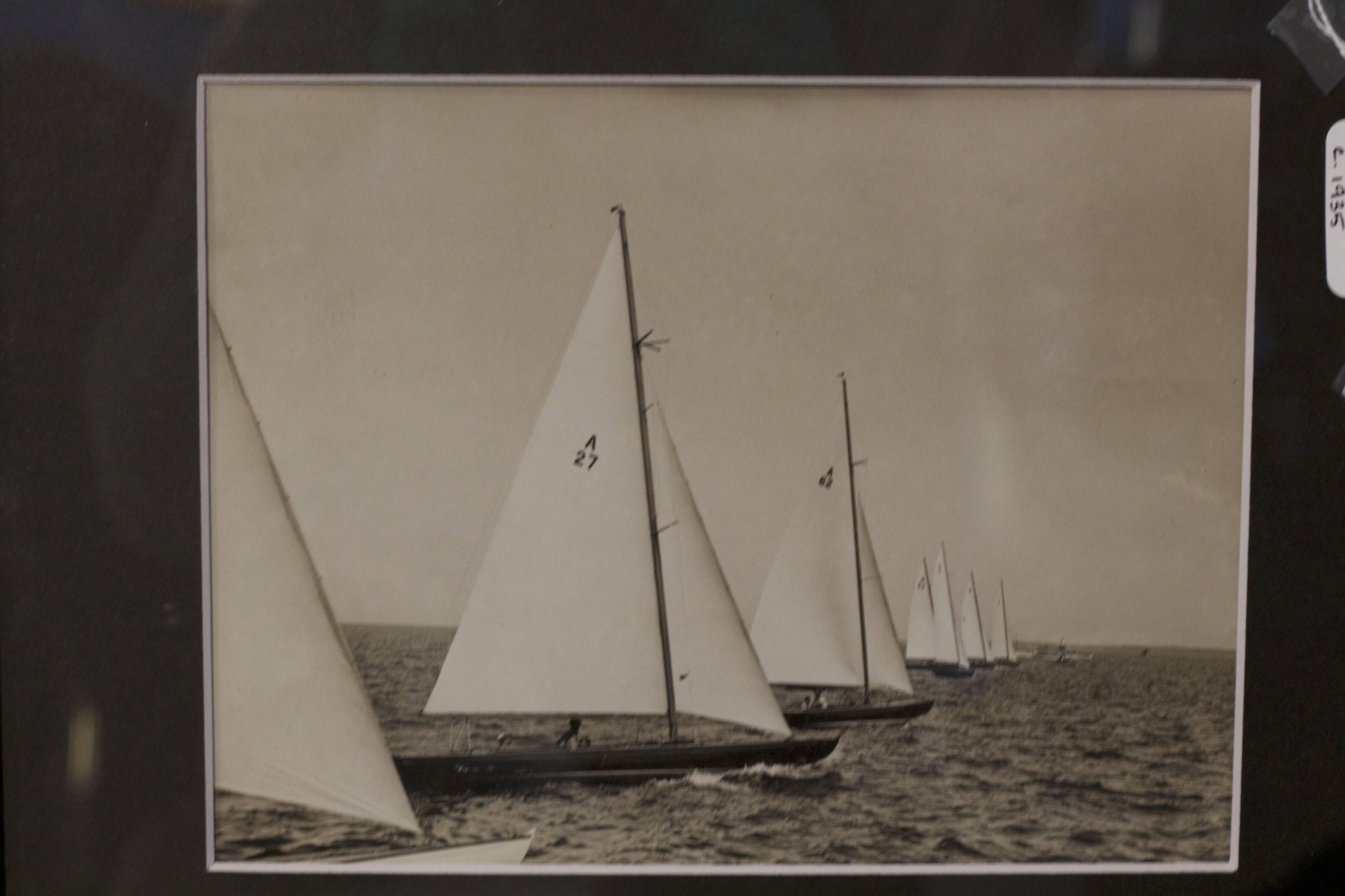An original press photo of A-Class yachts in a race, circa 1935. Matted and framed. Dimensions: 12" H x 14" L.