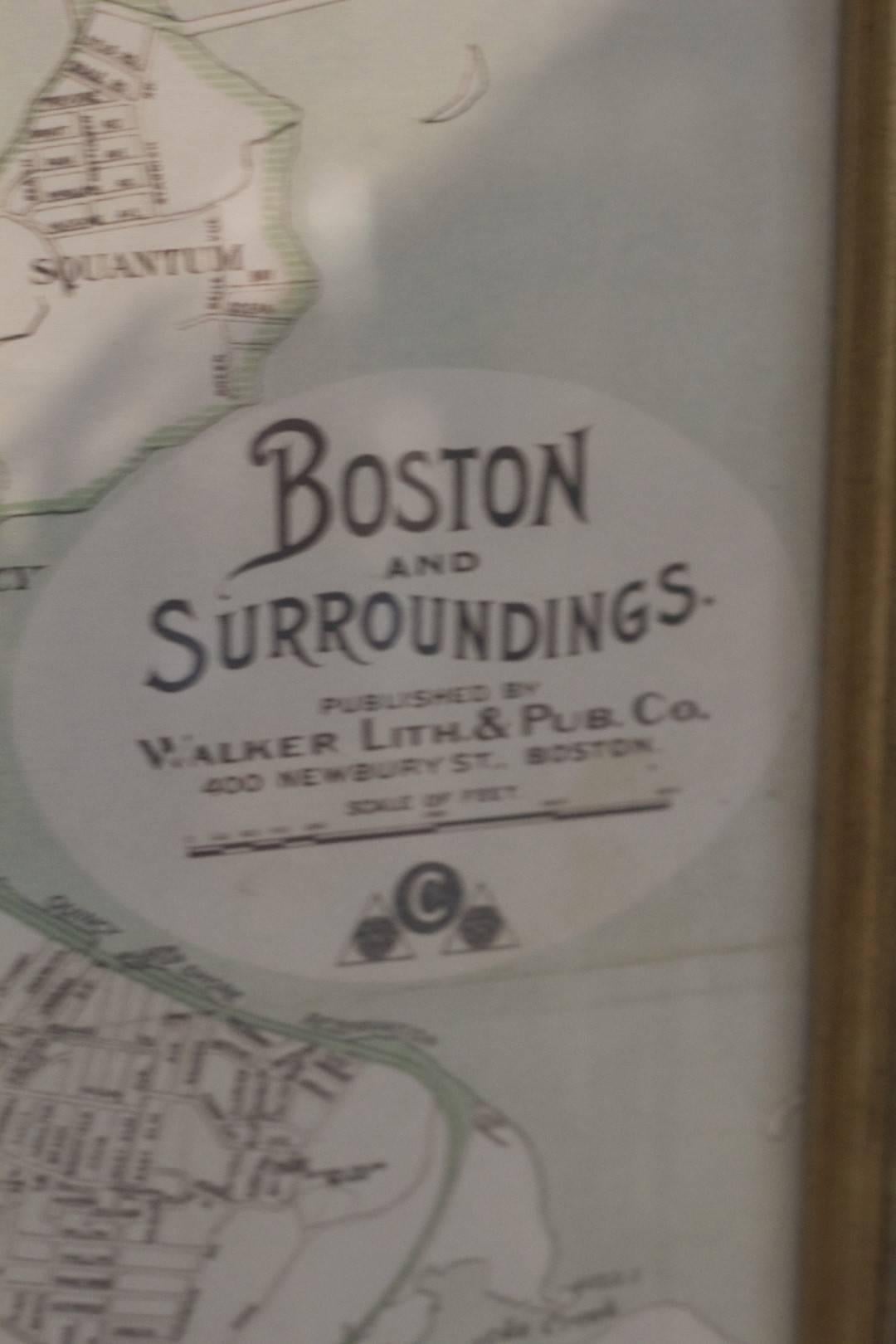 Copy of Walker Map Titled Boston & Surroundings In Good Condition For Sale In Norwell, MA
