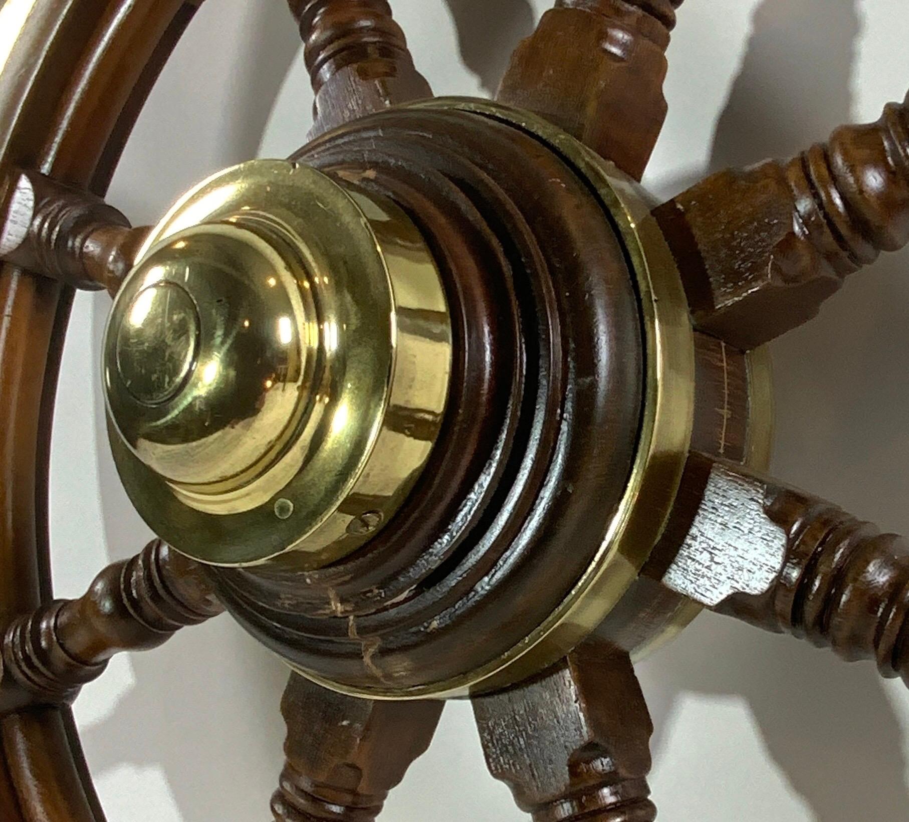 Ships Wheel with Wood Hub, circa 1860 In Good Condition In Norwell, MA