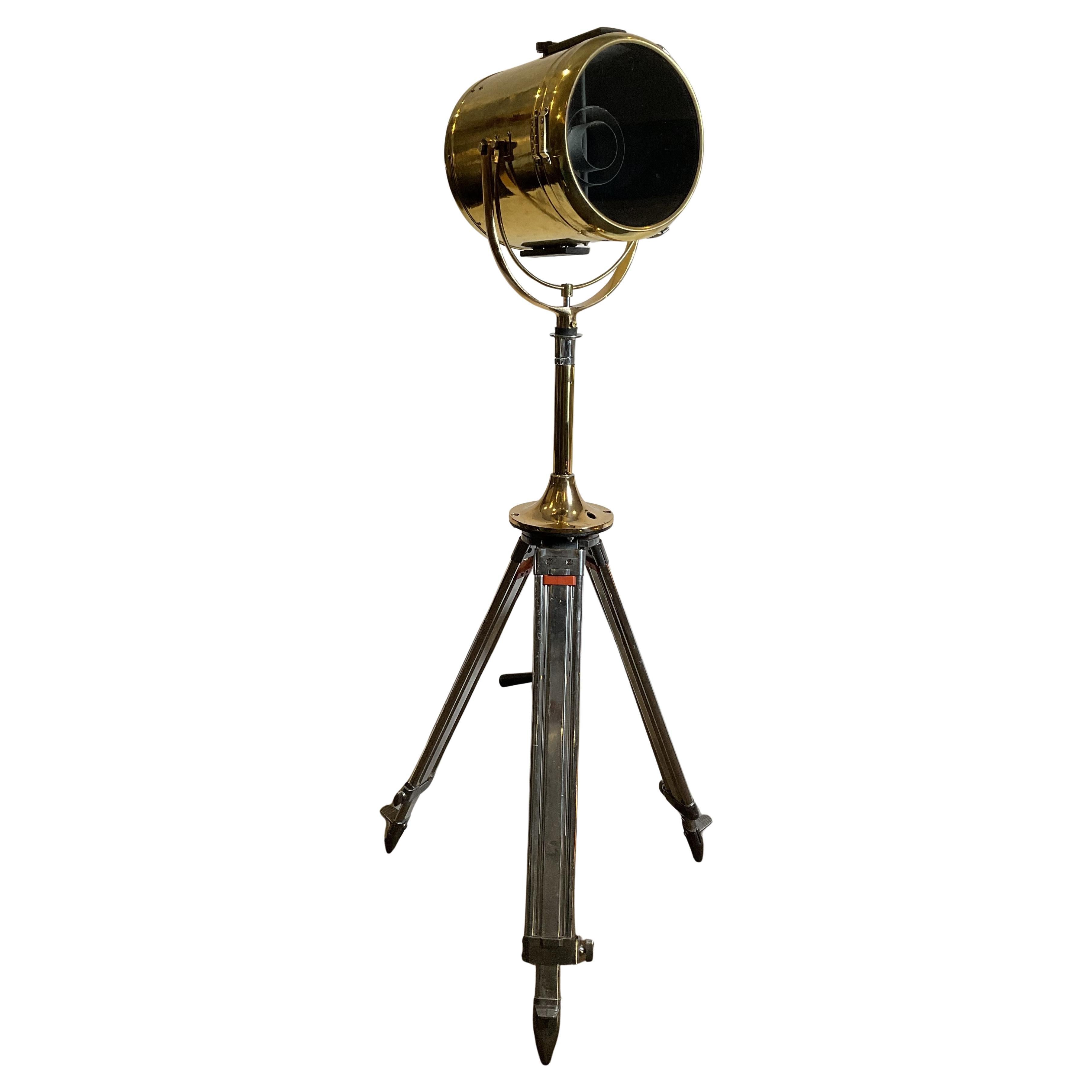 Brass Ship's Searchlight Fitted to a Polished Steel Tripod