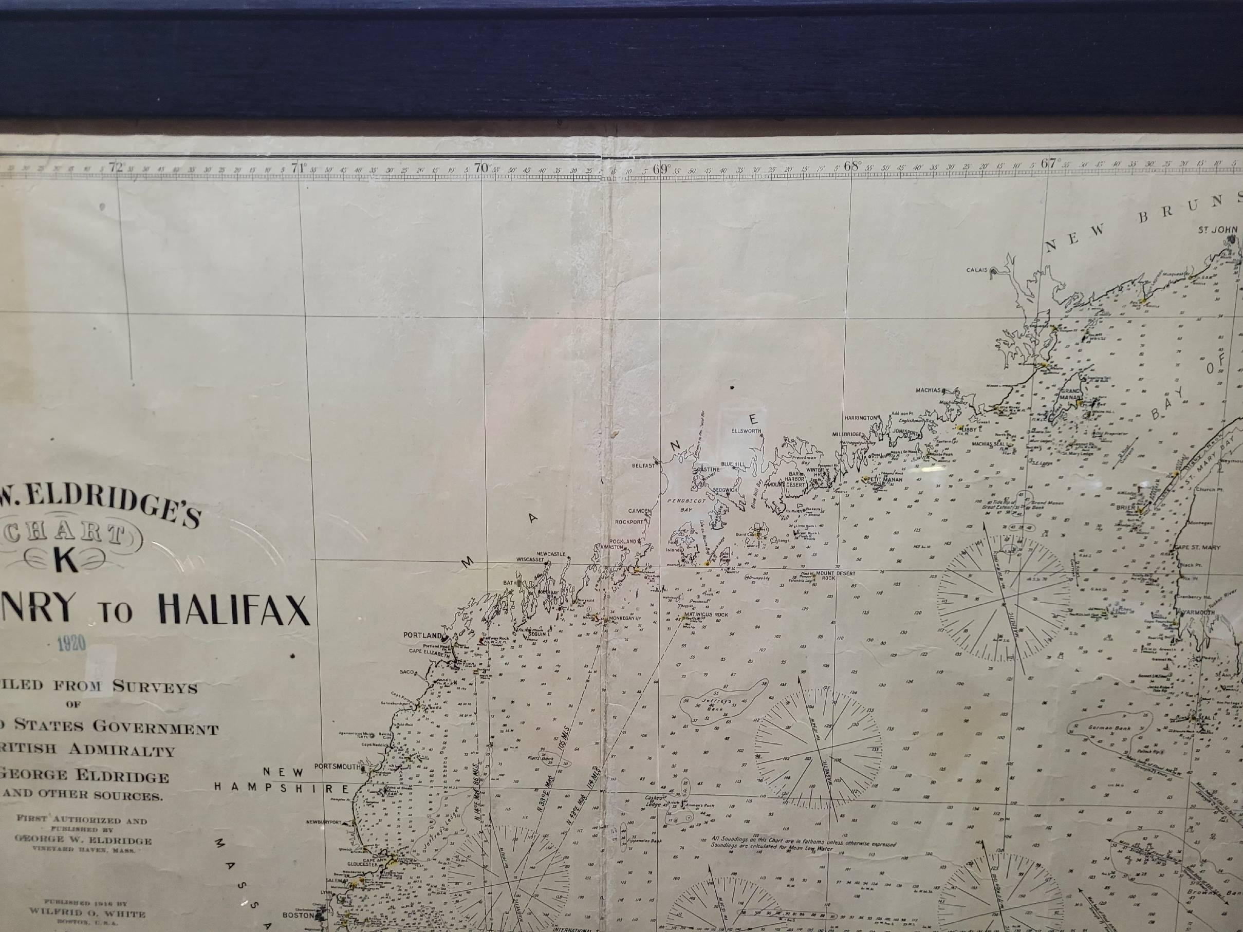 Début du 20ème siècle Carte maritime ancienne de la côte est de la Virginie à la Nova Scotia en vente