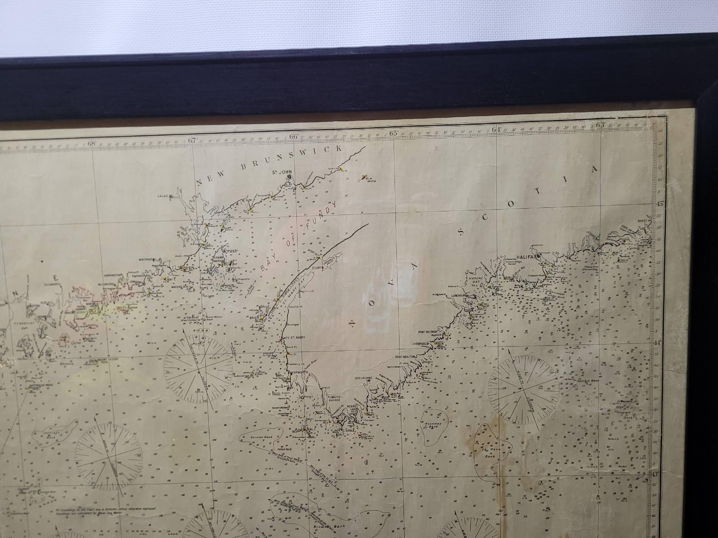 Papier Carte maritime ancienne de la côte est de la Virginie à la Nova Scotia en vente