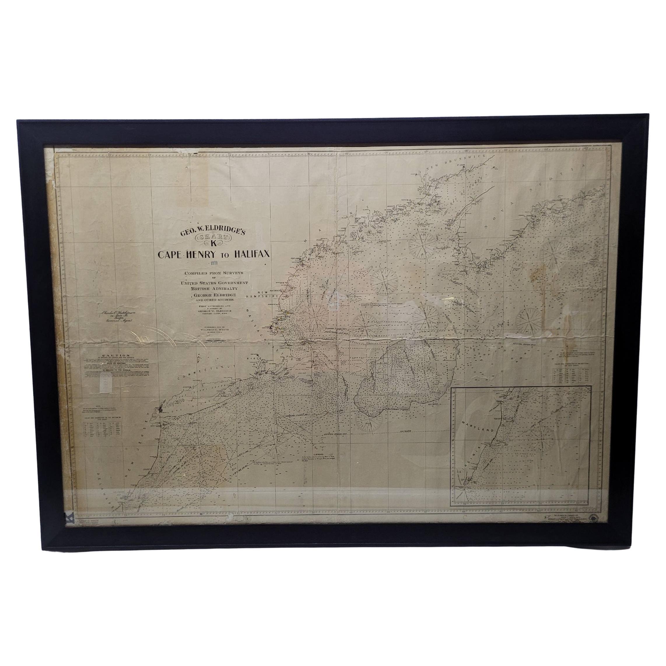 Carte maritime ancienne de la côte est de la Virginie à la Nova Scotia en vente