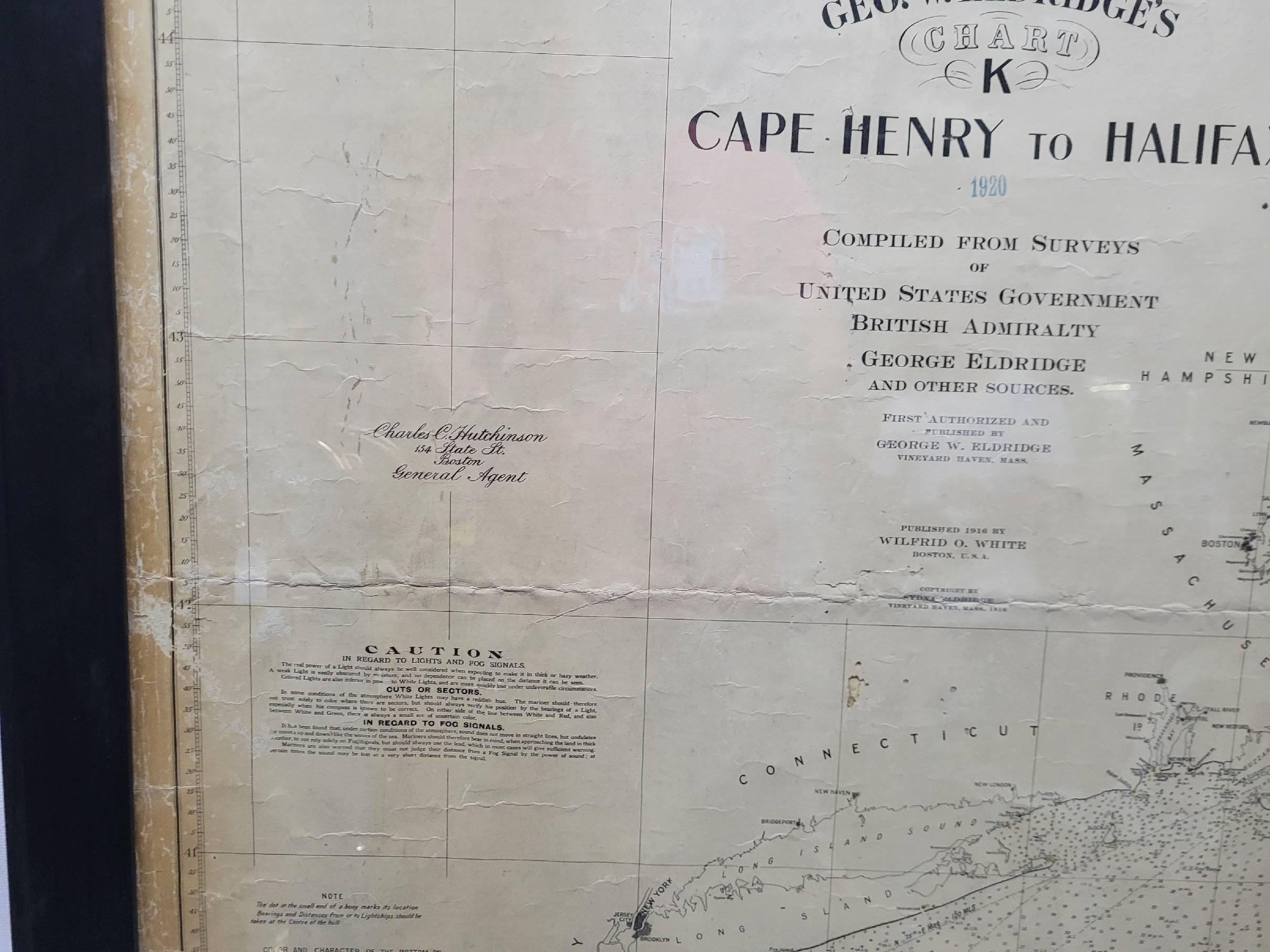 Carte maritime ancienne de la côte est de la Virginie à la Nova Scotia en vente 3