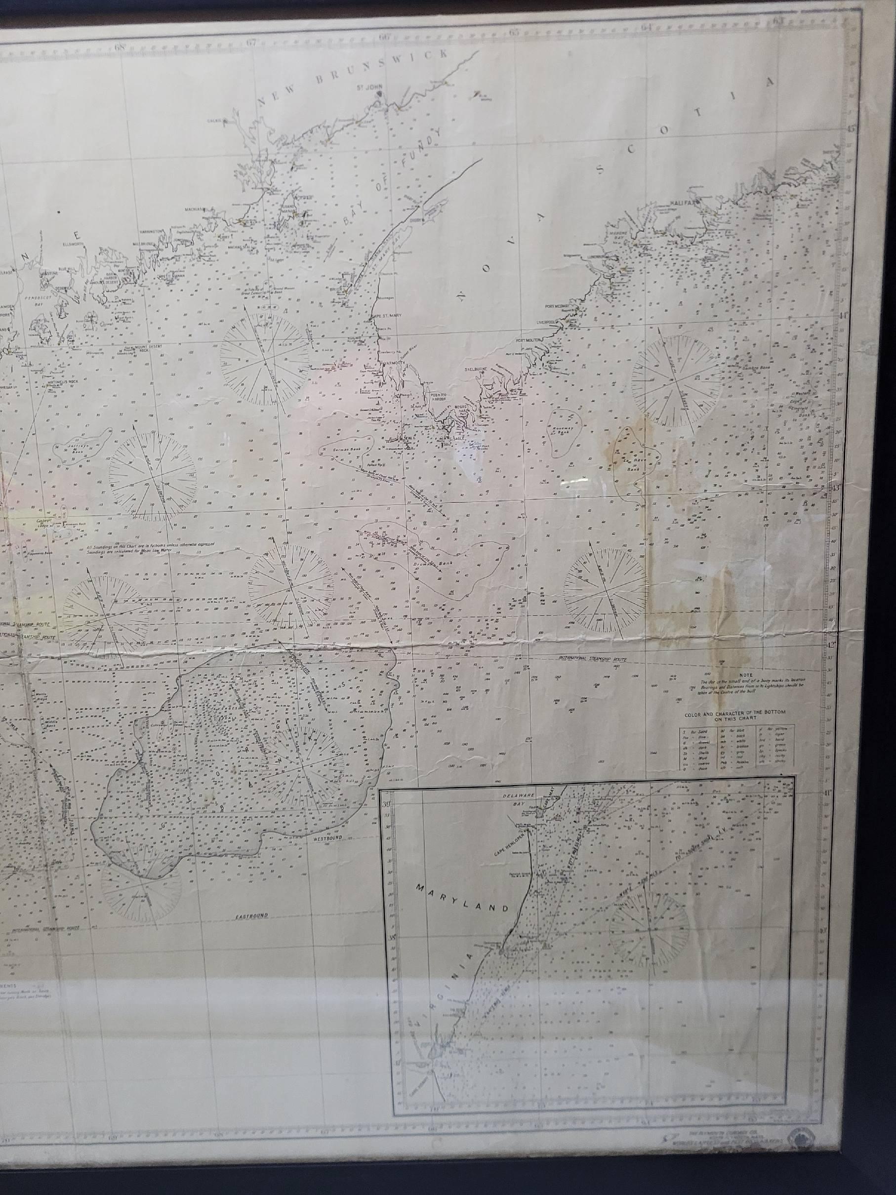 Carte maritime ancienne de la côte est de la Virginie à la Nova Scotia en vente 9