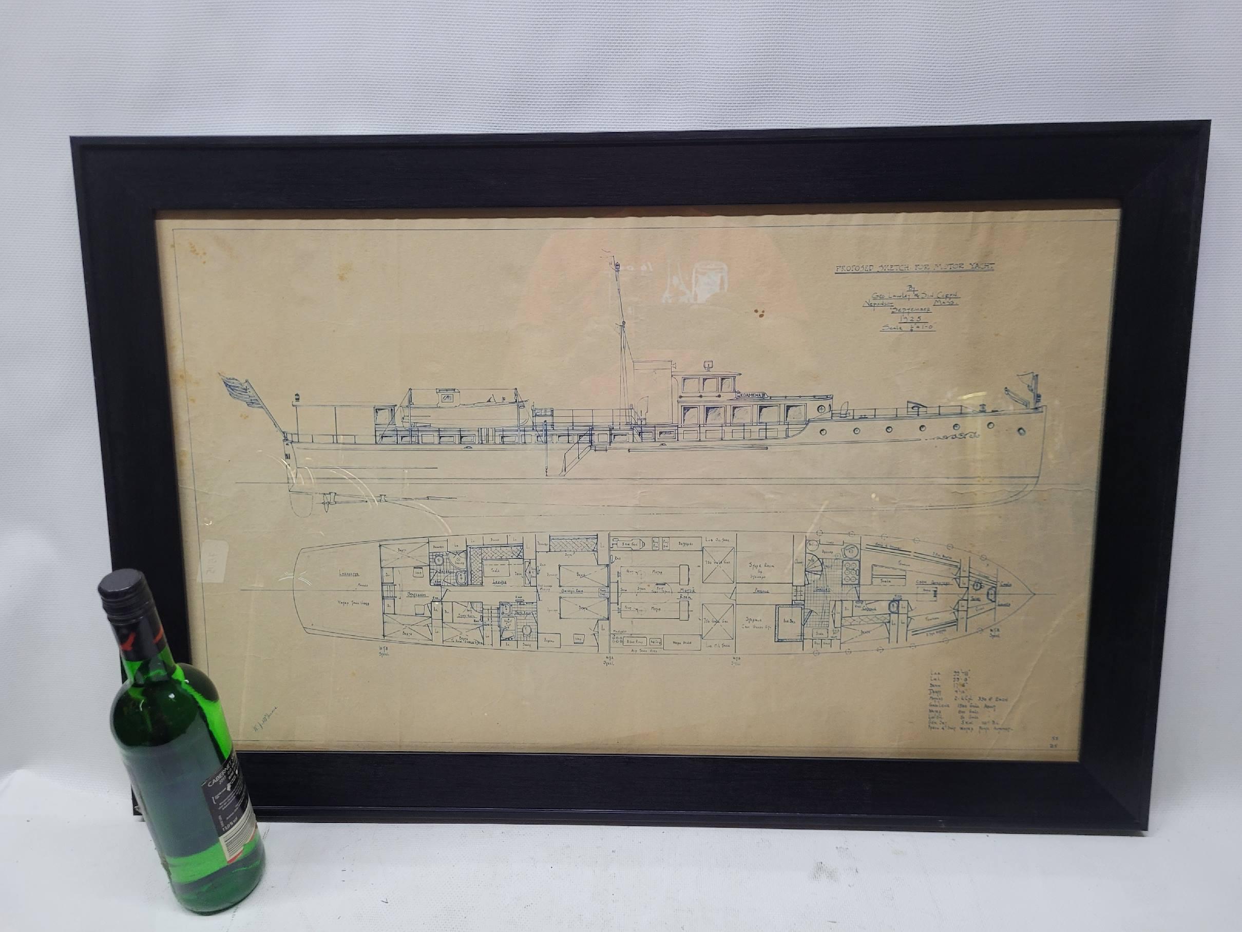 Plan original de 1925 d'un yacht de 100 pieds, réalisé par George Lawley Bon état - En vente à Norwell, MA