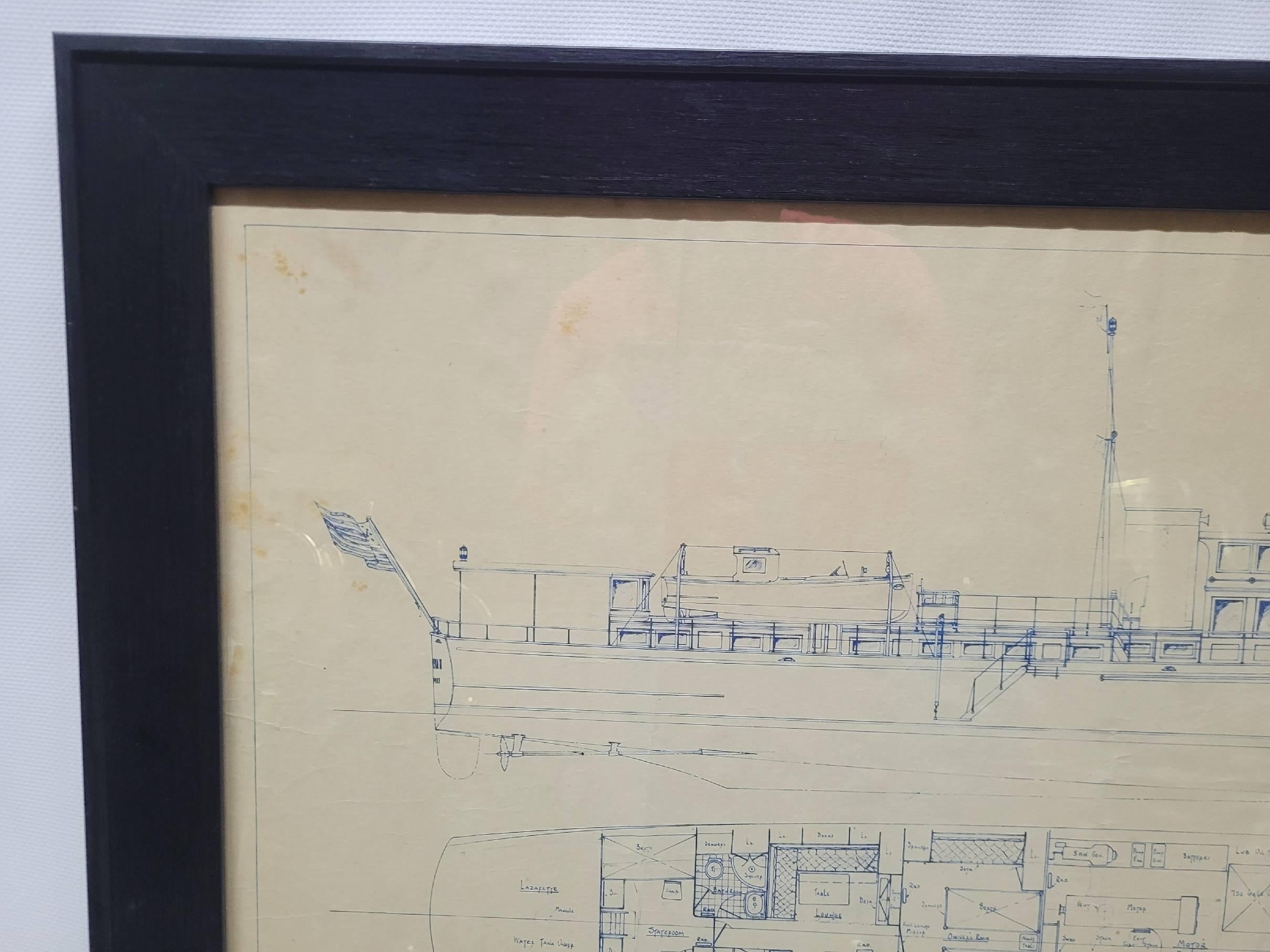 Papier Plan original de 1925 d'un yacht de 100 pieds, réalisé par George Lawley en vente