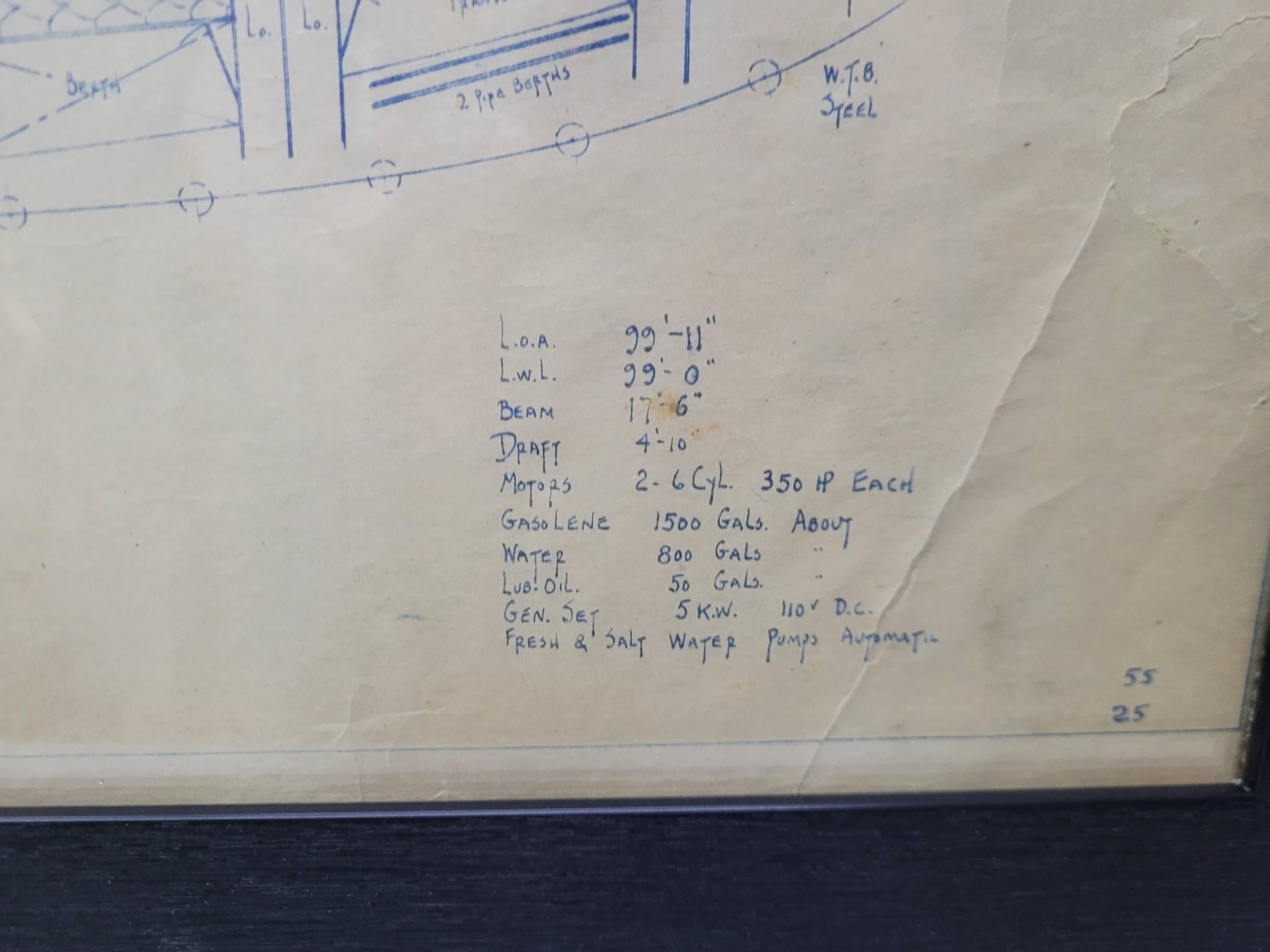 Plan original de 1925 d'un yacht de 100 pieds, réalisé par George Lawley en vente 3