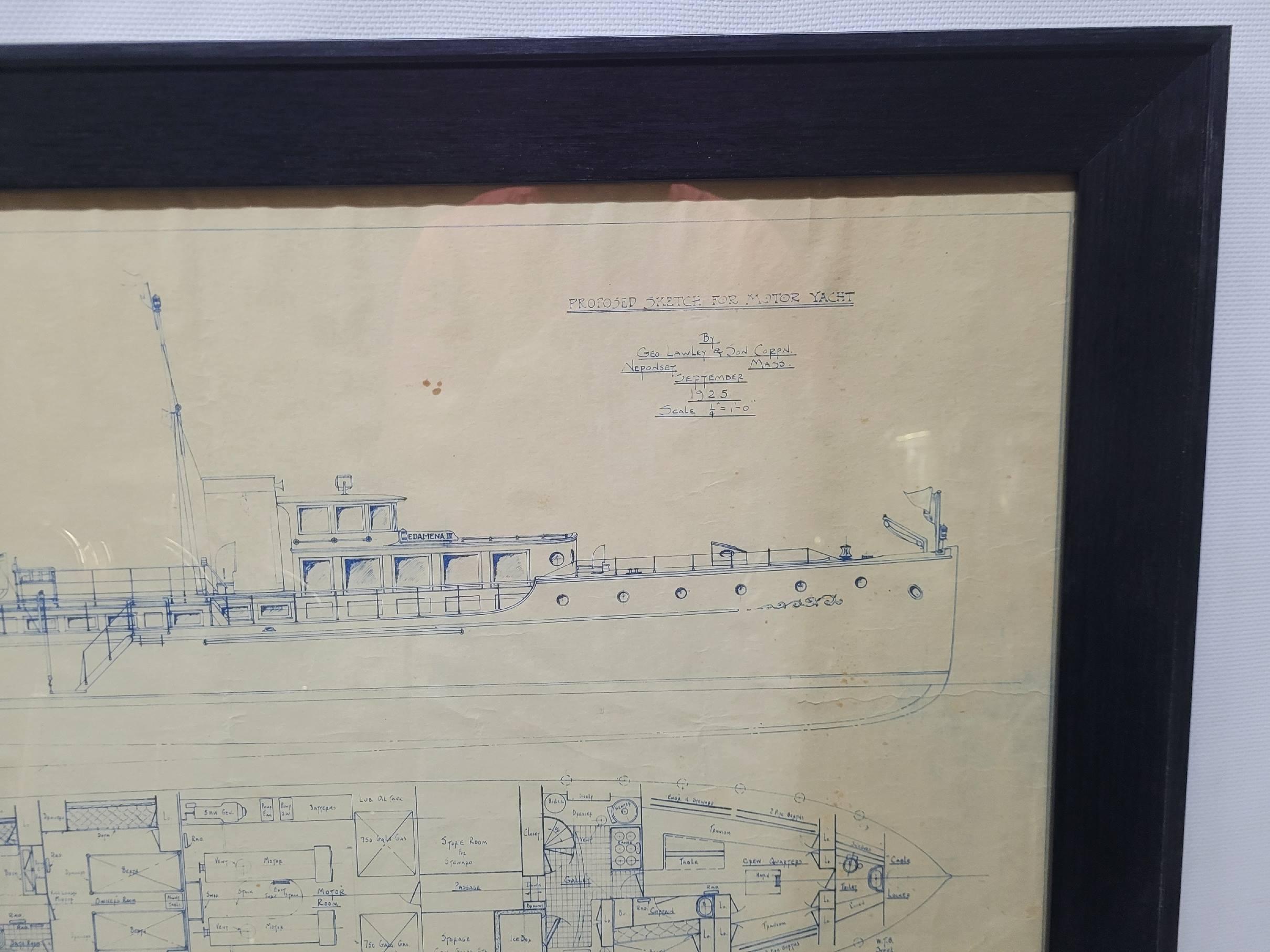 Début du 20ème siècle Plan original de 1925 d'un yacht de 100 pieds, réalisé par George Lawley en vente