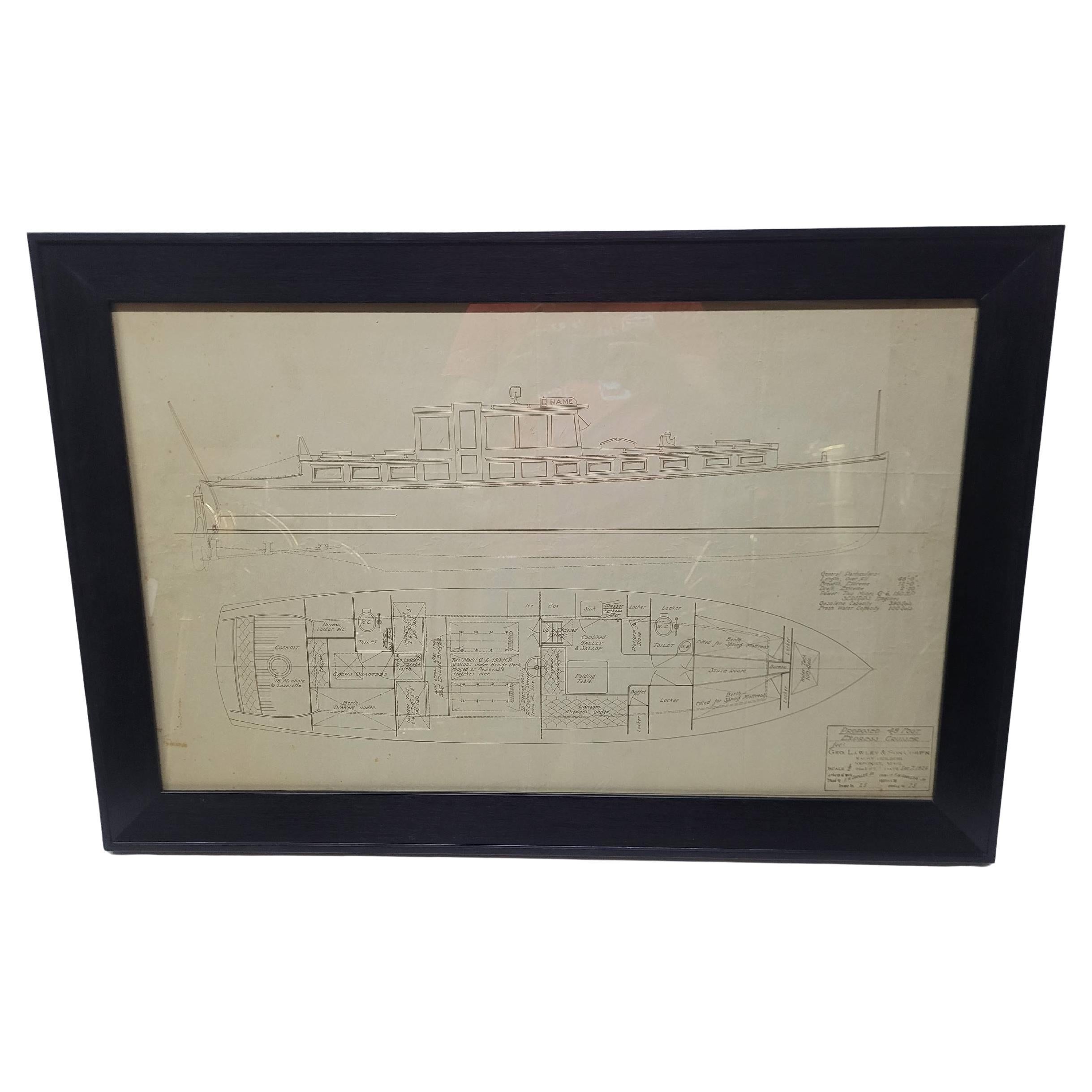 Dessin original d'un yacht de quarante-huit pieds par George Lawley