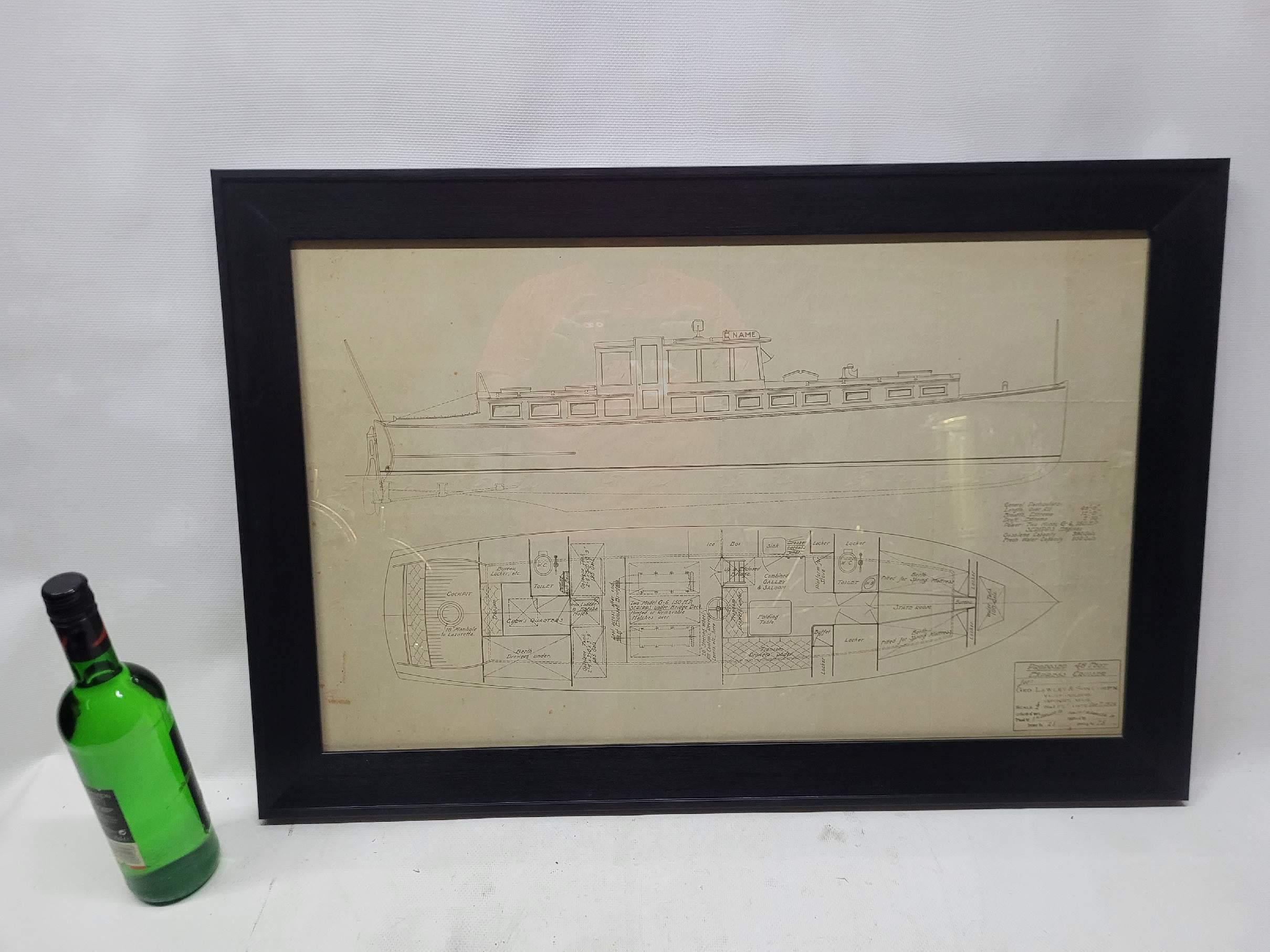 Nord-américain Dessin original d'un yacht de quarante-huit pieds par George Lawley en vente