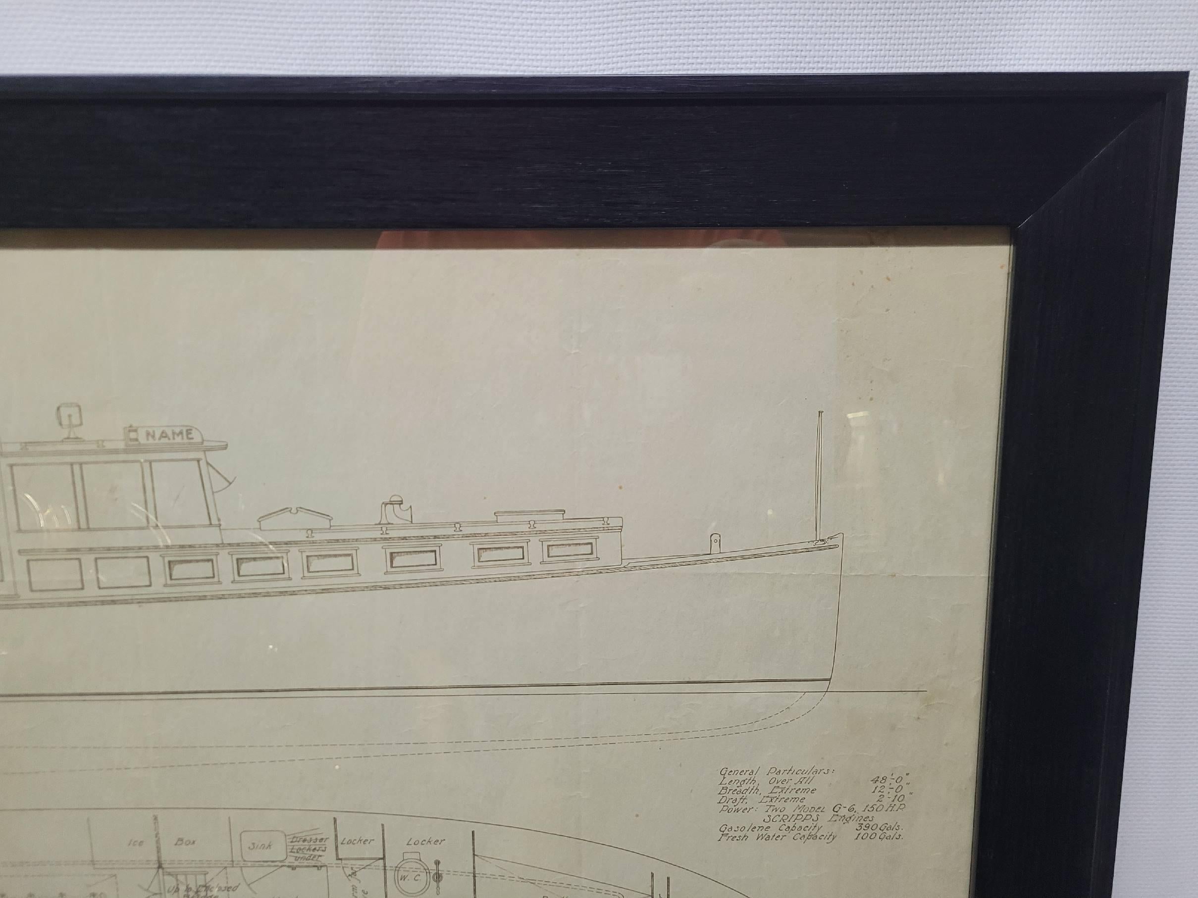 Dessin original d'un yacht de quarante-huit pieds par George Lawley Bon état - En vente à Norwell, MA