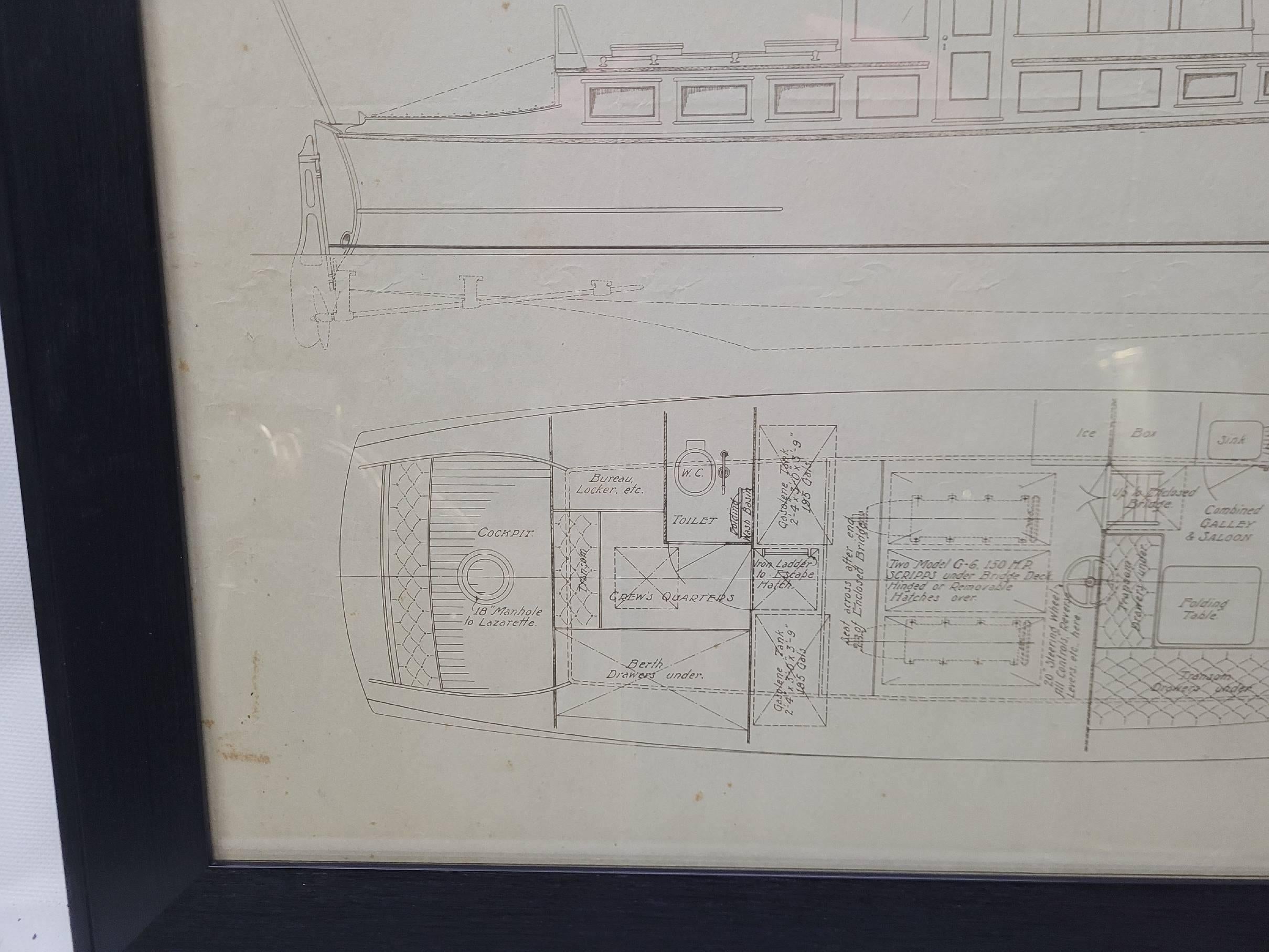 Papier Dessin original d'un yacht de quarante-huit pieds par George Lawley en vente