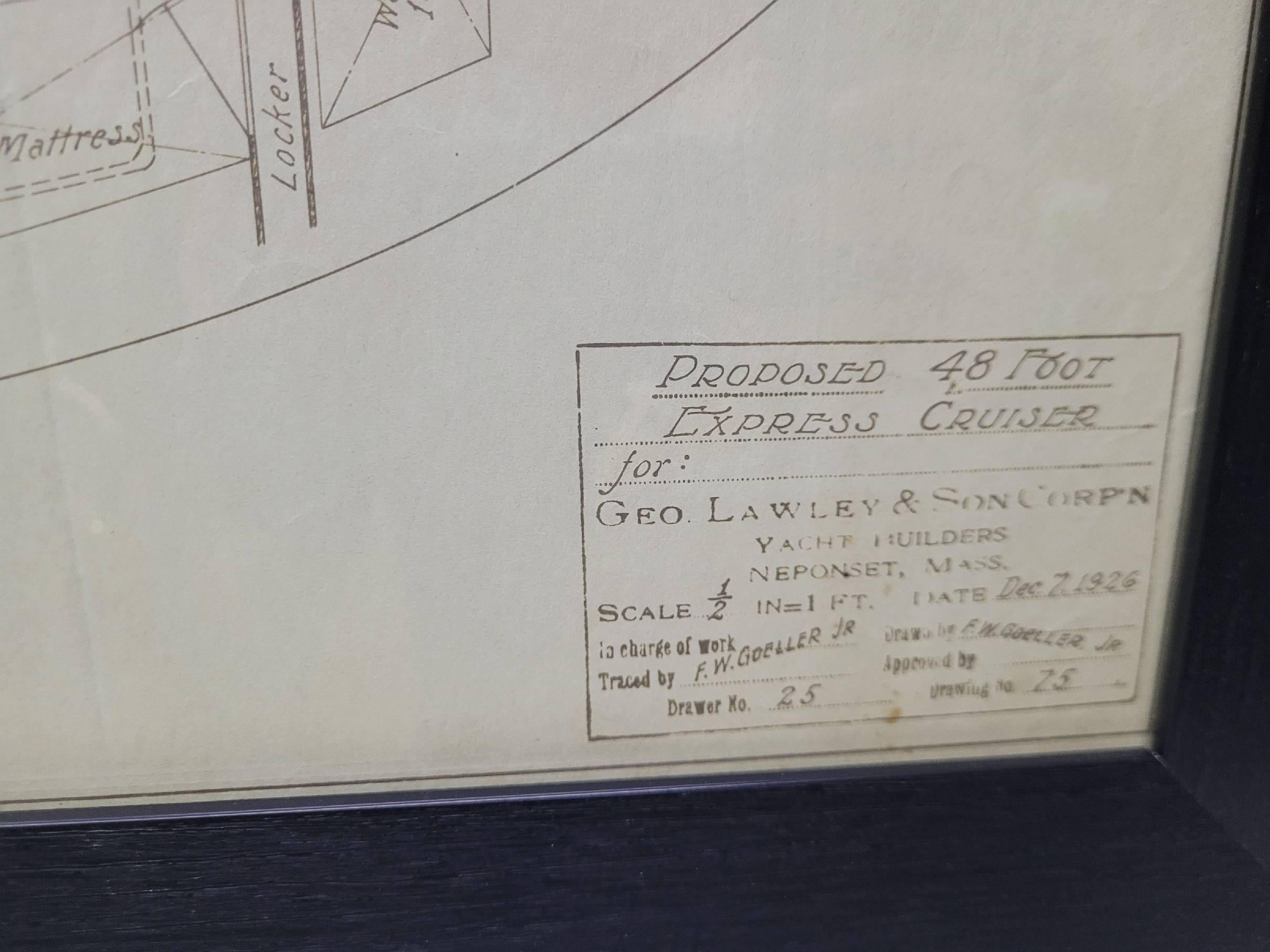 Dessin original d'un yacht de quarante-huit pieds par George Lawley en vente 3