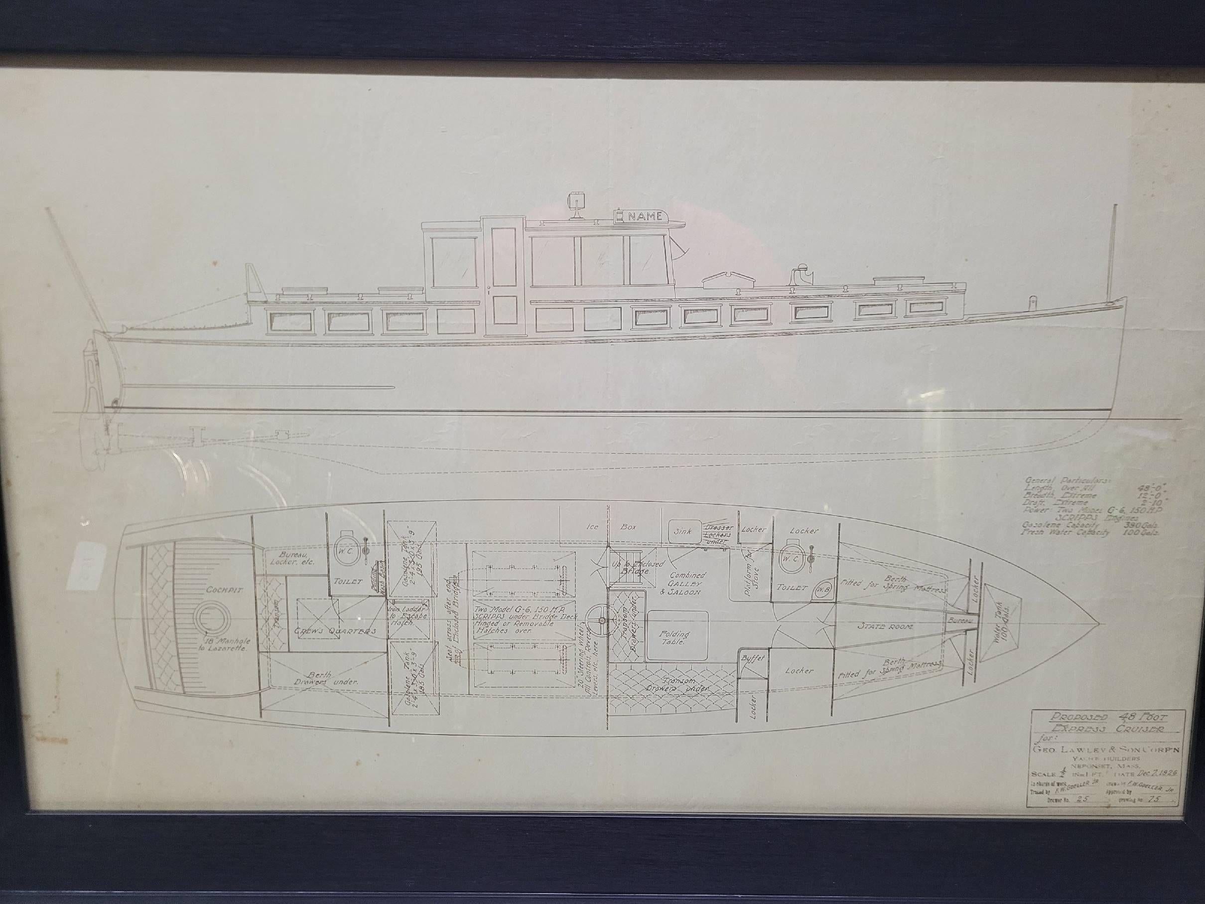 Dessin original d'un yacht de quarante-huit pieds par George Lawley en vente 1