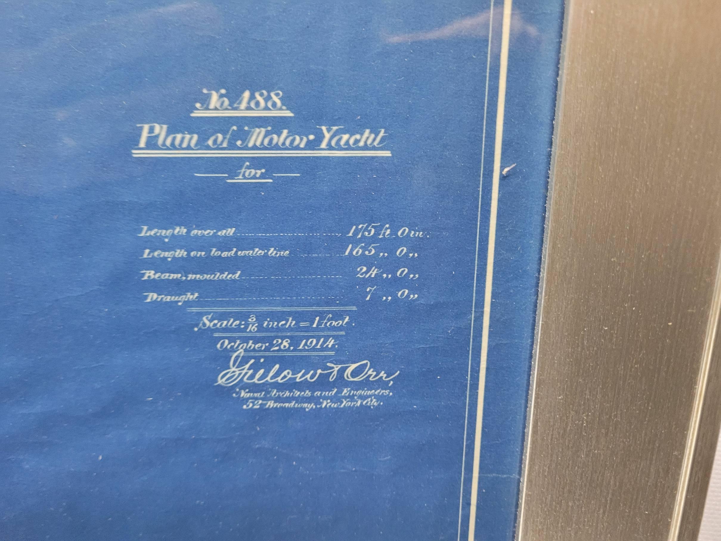 Papier Plan de 1914 d'un yacht à moteur de 175 pieds par Gielow et Orr en vente