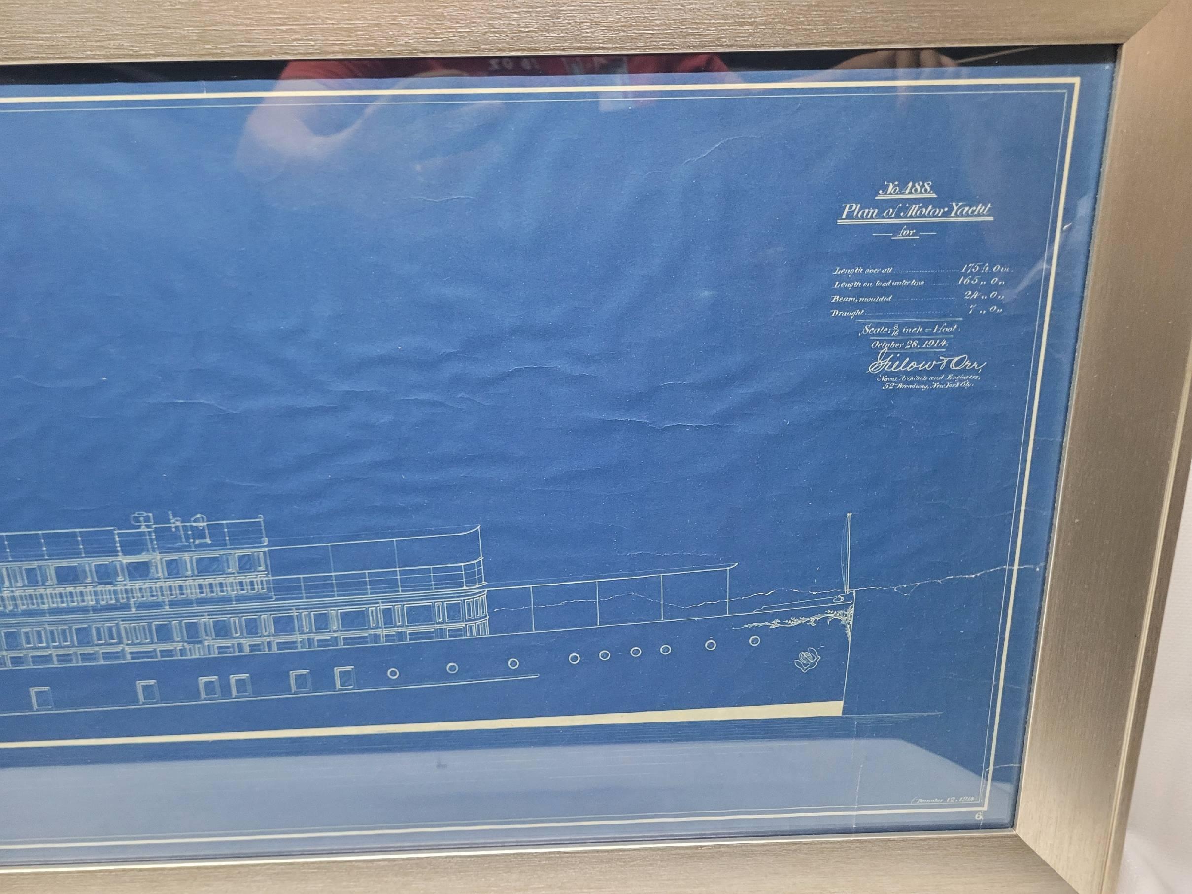 Début du 20ème siècle Plan de 1914 d'un yacht à moteur de 175 pieds par Gielow et Orr en vente