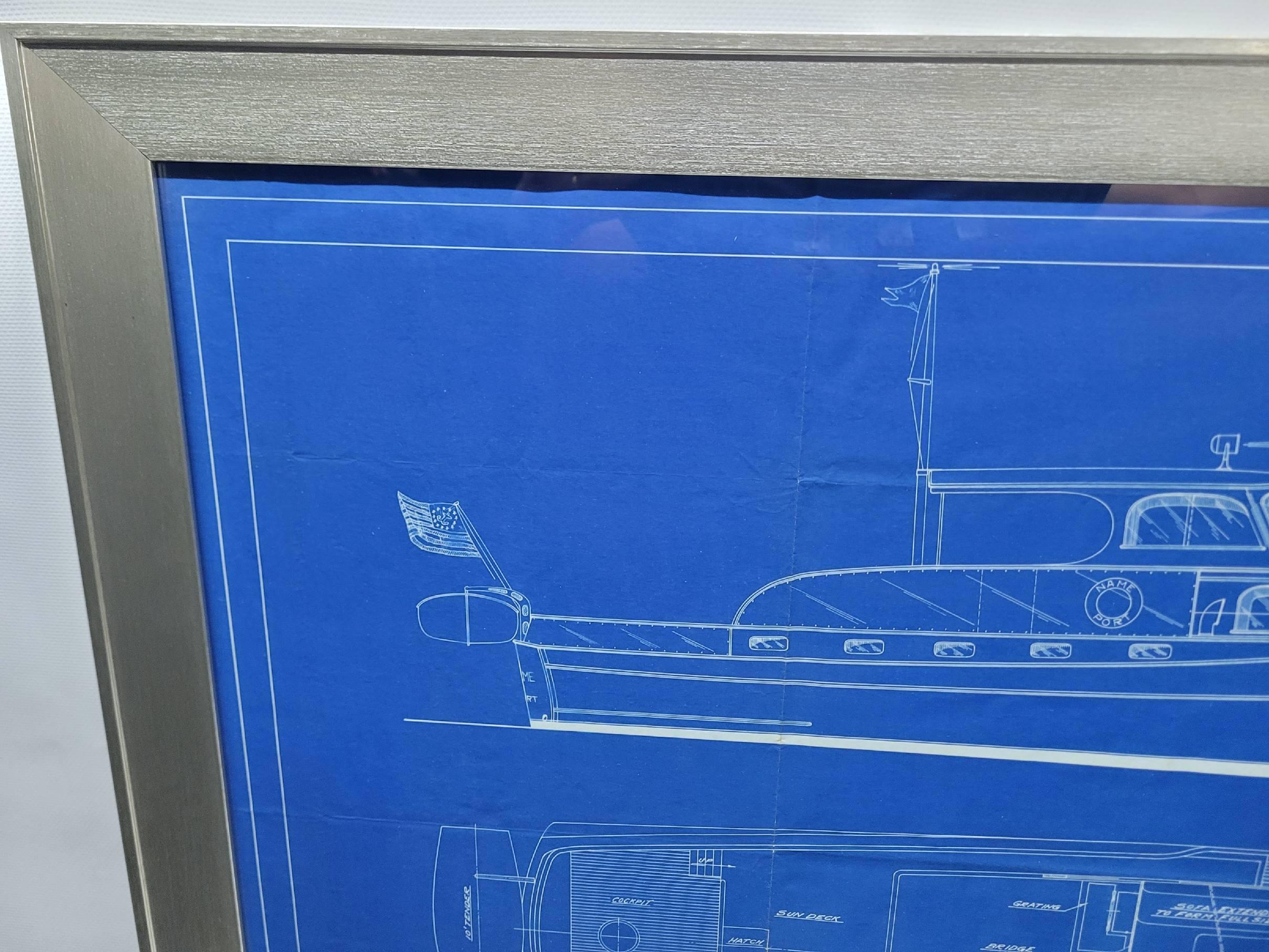 Énorme plan original d'un bateau de croisière à cabine, fabuleuse pièce d'art Bon état - En vente à Norwell, MA