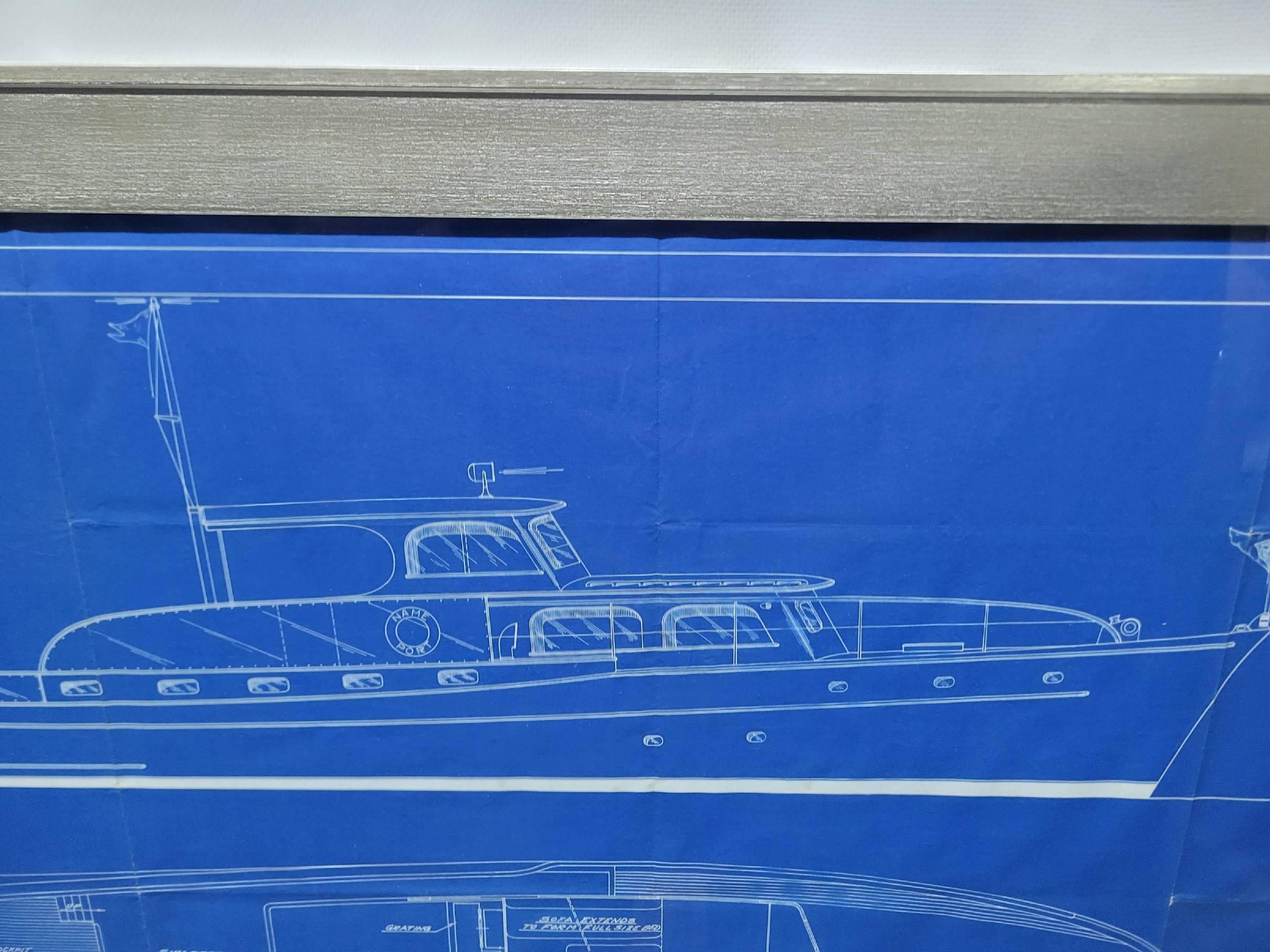 Milieu du XXe siècle Énorme plan original d'un bateau de croisière à cabine, fabuleuse pièce d'art en vente
