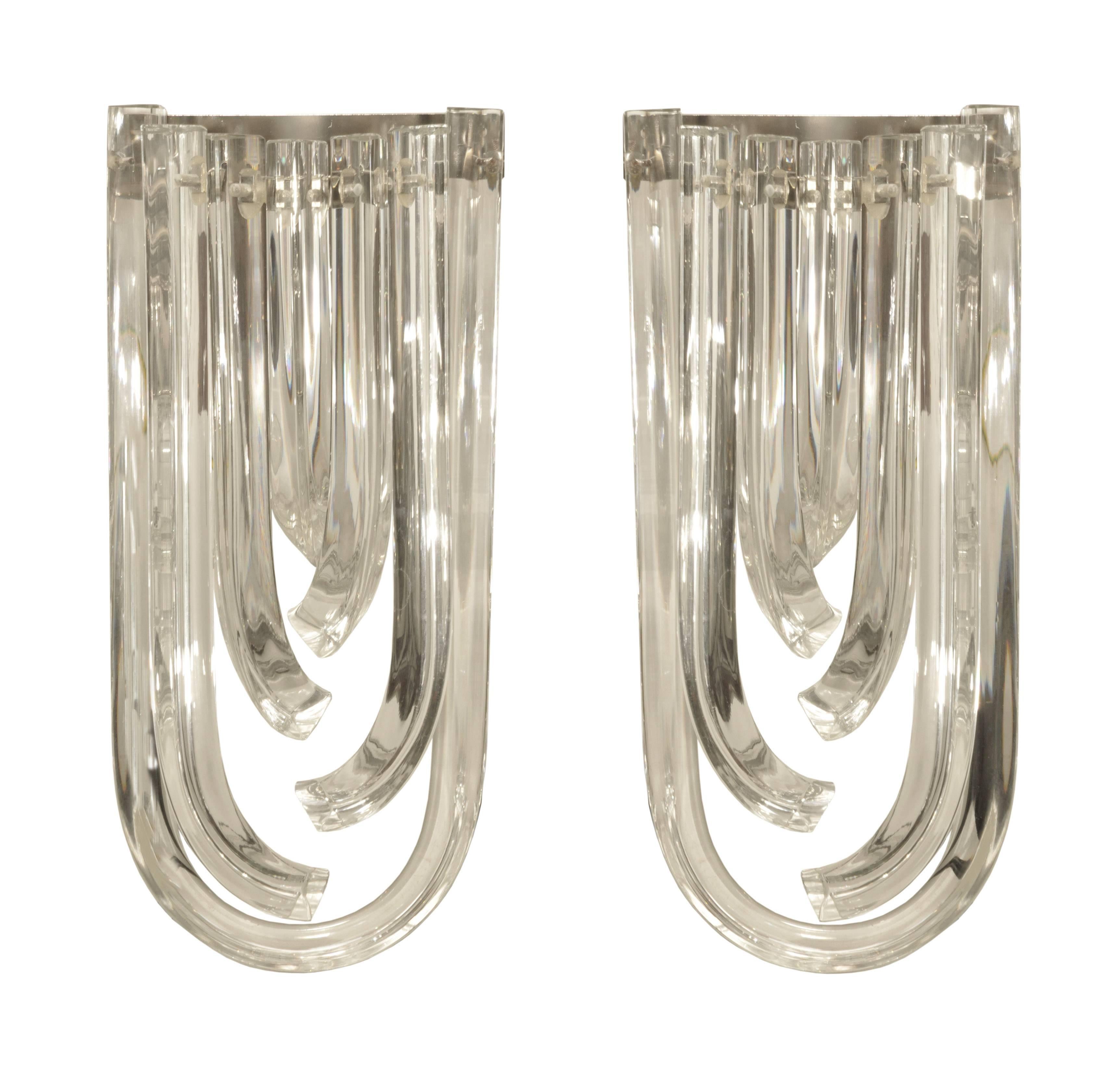 Pair of Murano Curved Crystal Sconces