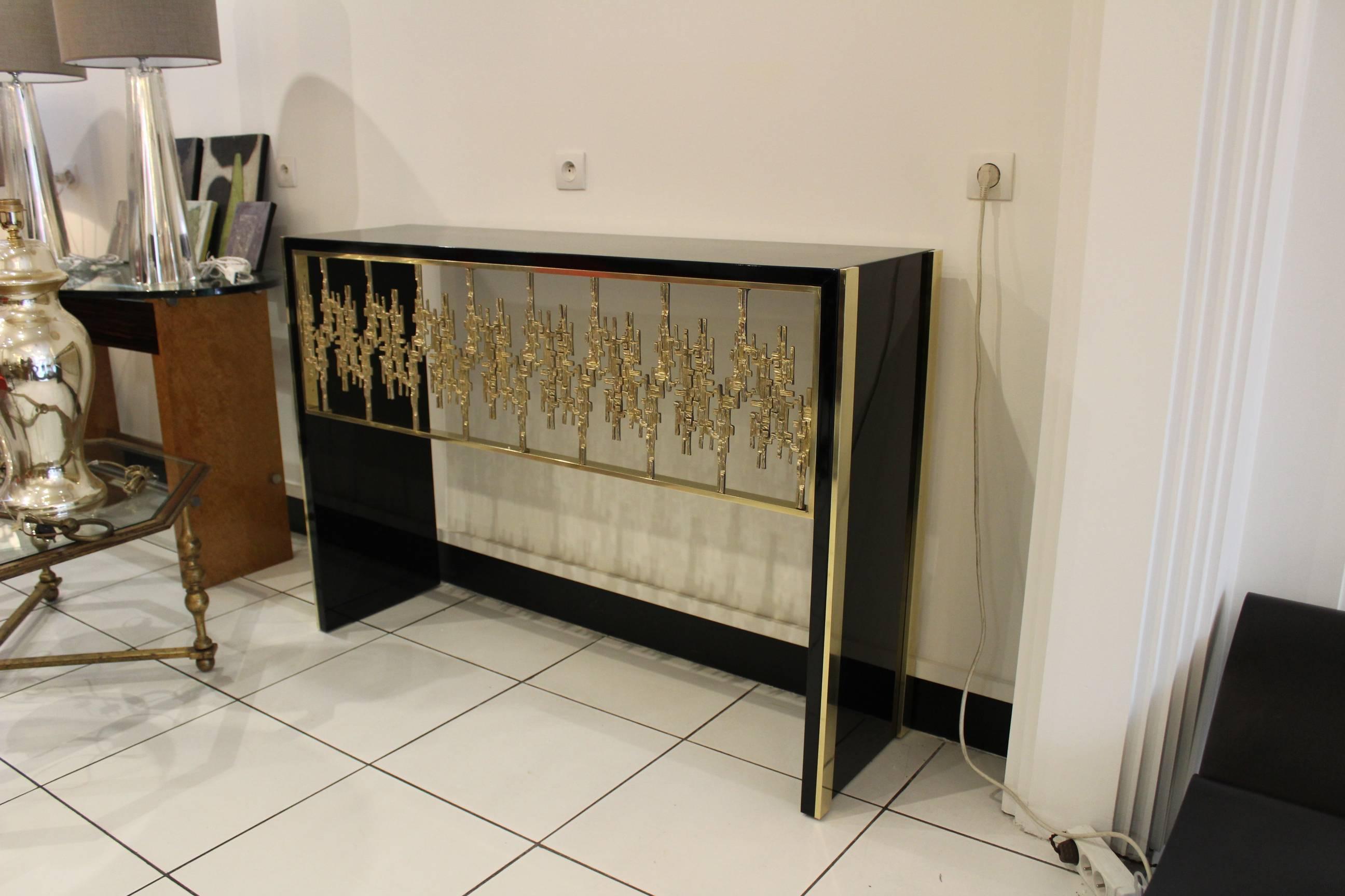 20th Century Lacquered Console with Gilded Bronze Decor