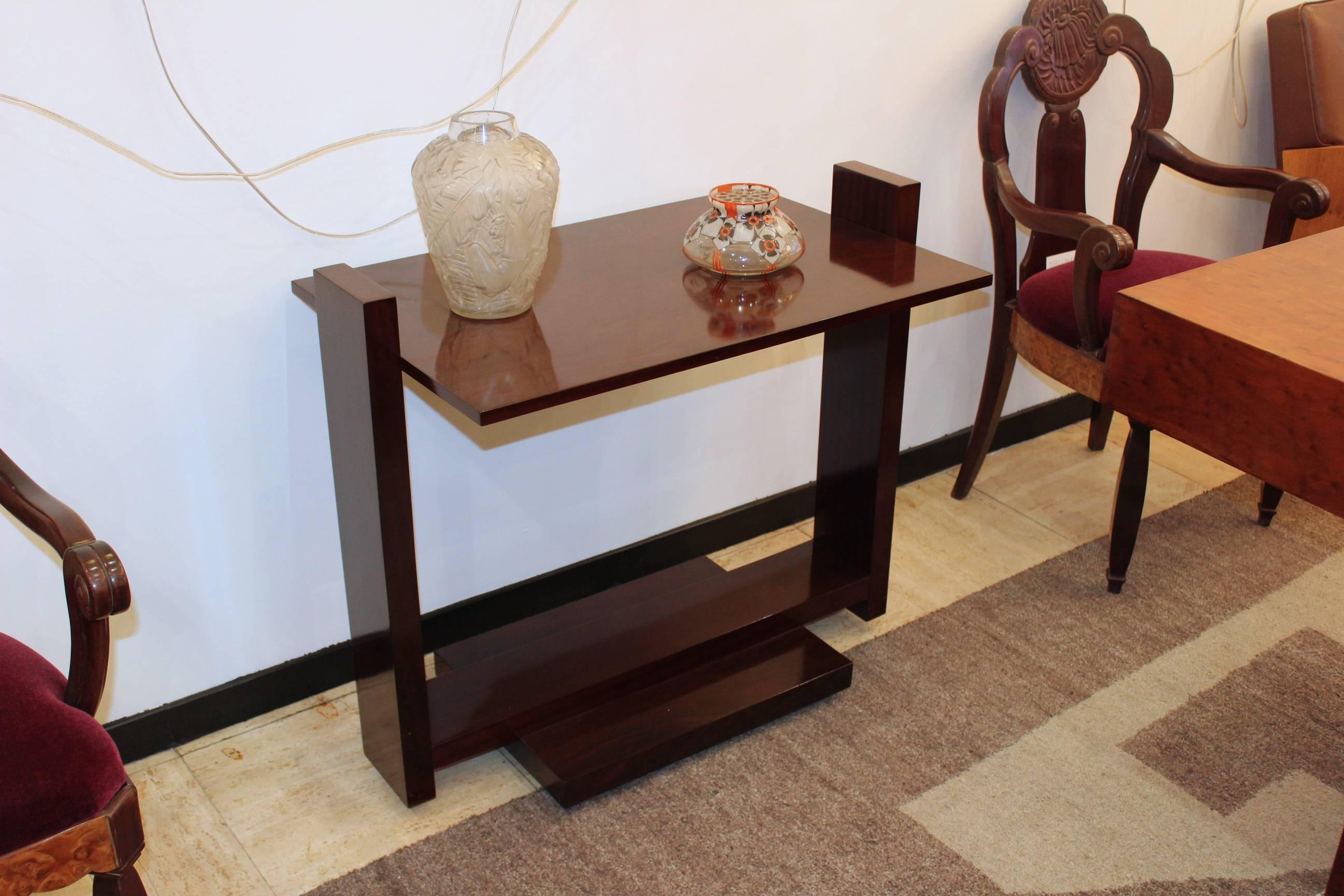 Console or side table in varnished Wood attributed to Sornay, circa 1930. 

Measure: tabletop height 70 cm.