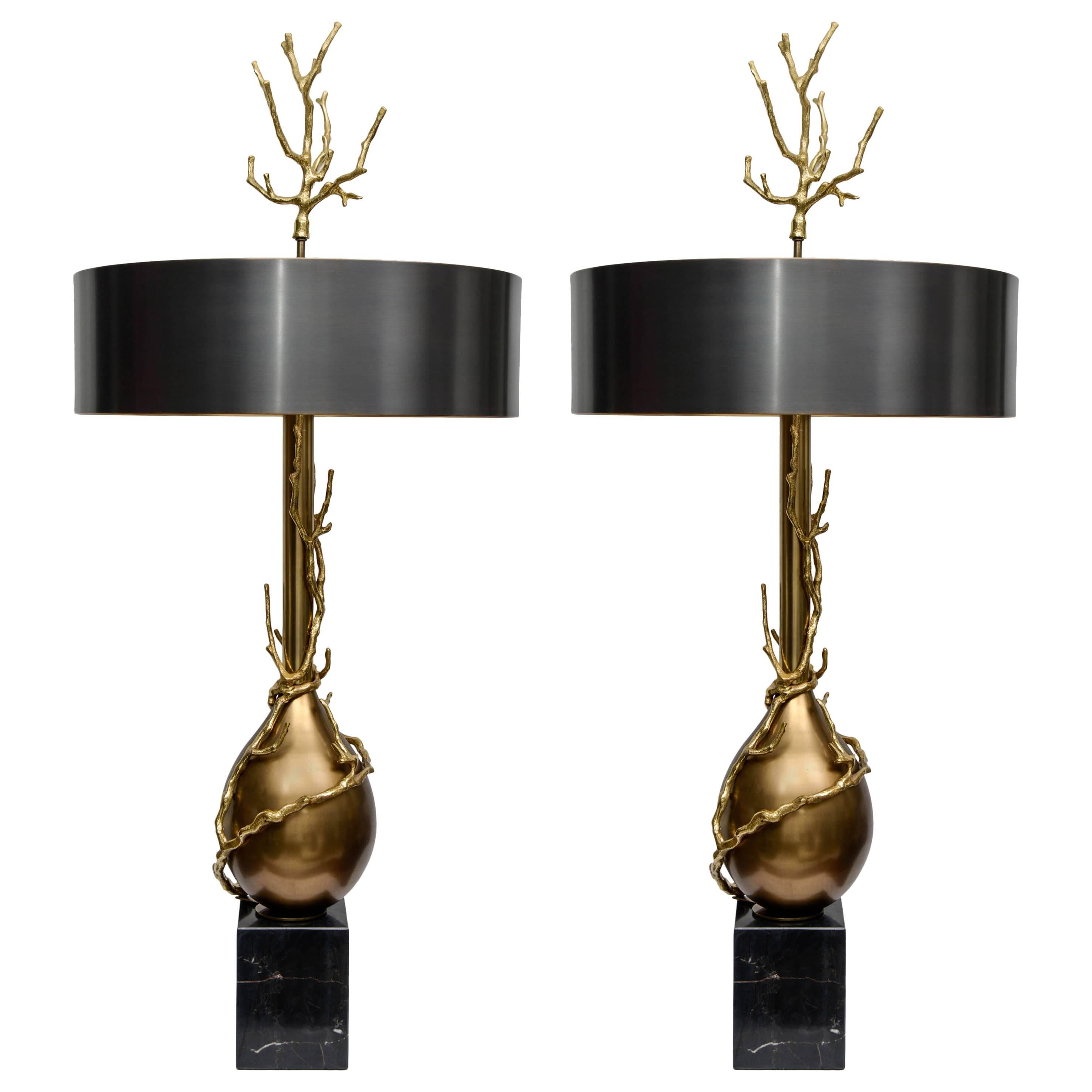 Magnificent Pair of Lamps with a Coral Decor