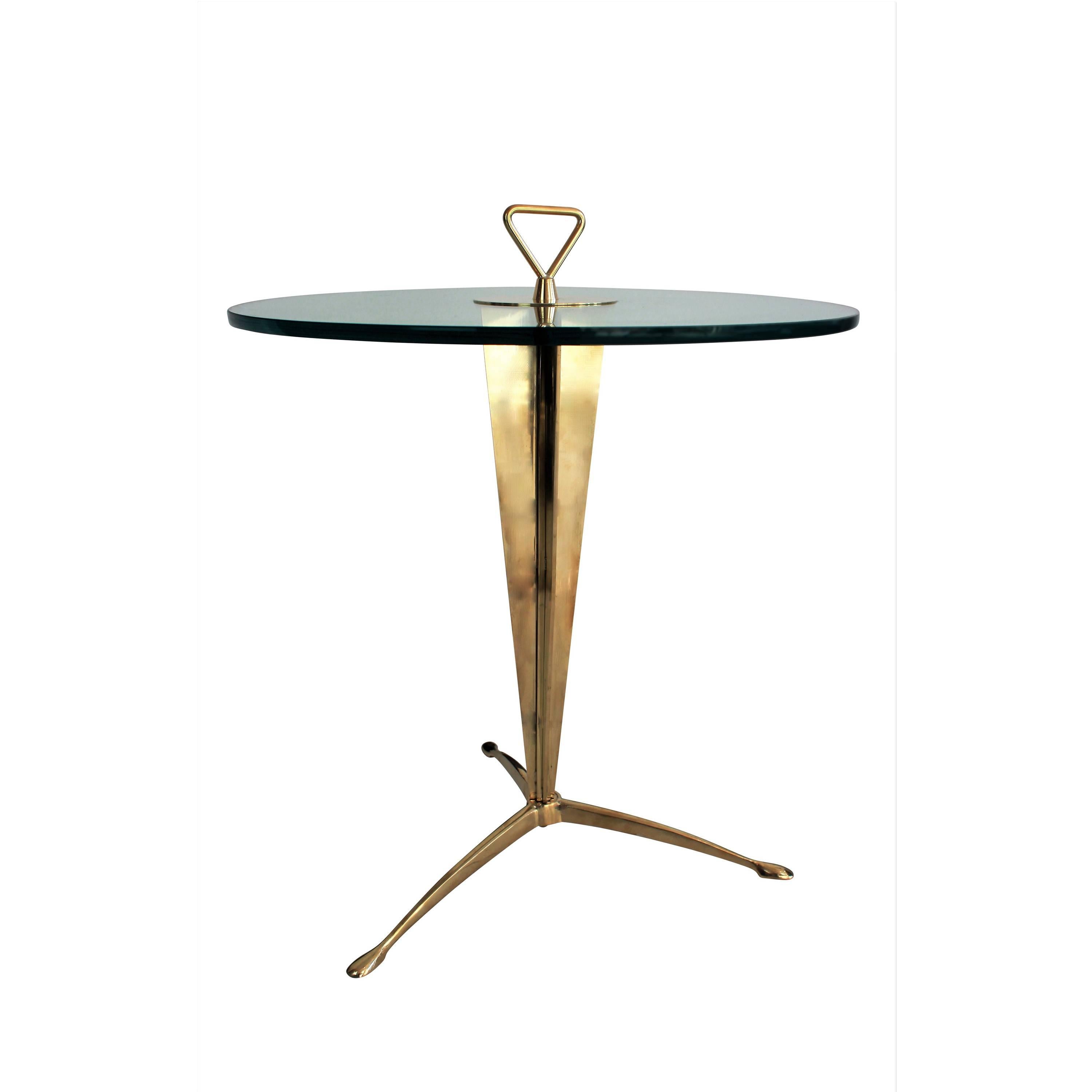 Italian Pair of Gilded Bronze and Glass Tripod Side Tables, circa 1970