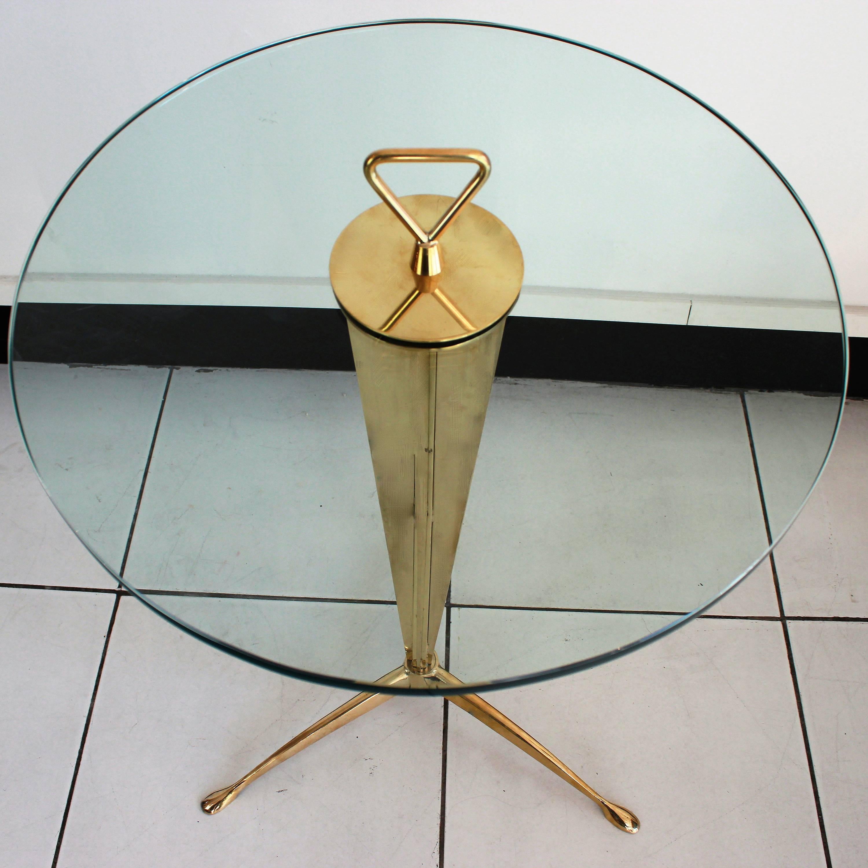 Polished Pair of Gilded Bronze and Glass Tripod Side Tables, circa 1970