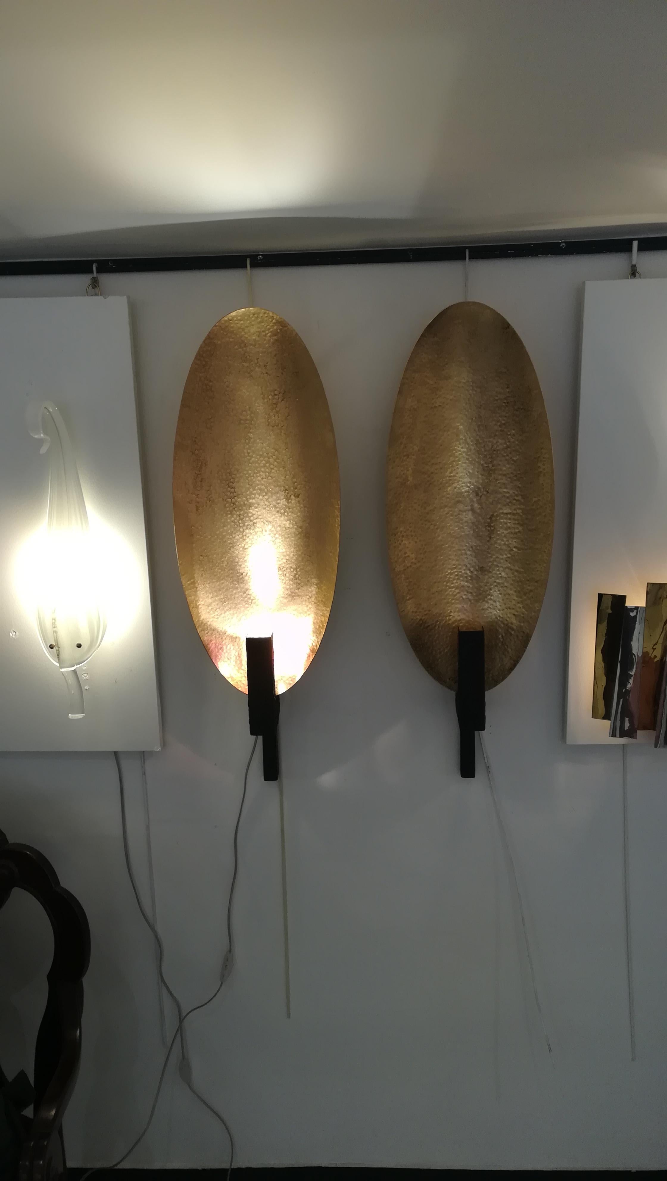 Pair of Brass and Black Painted Metal Ovale Sconces For Sale 6