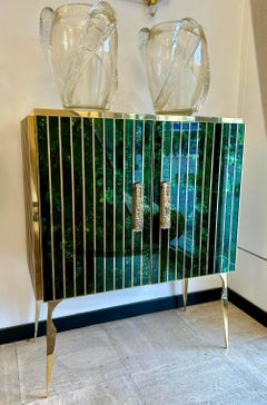Vintage Storage Cabinet in Murano Glass and Brass