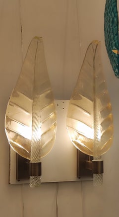 Pair of Large Murano Glass Leaves Sconces in Barovier Style