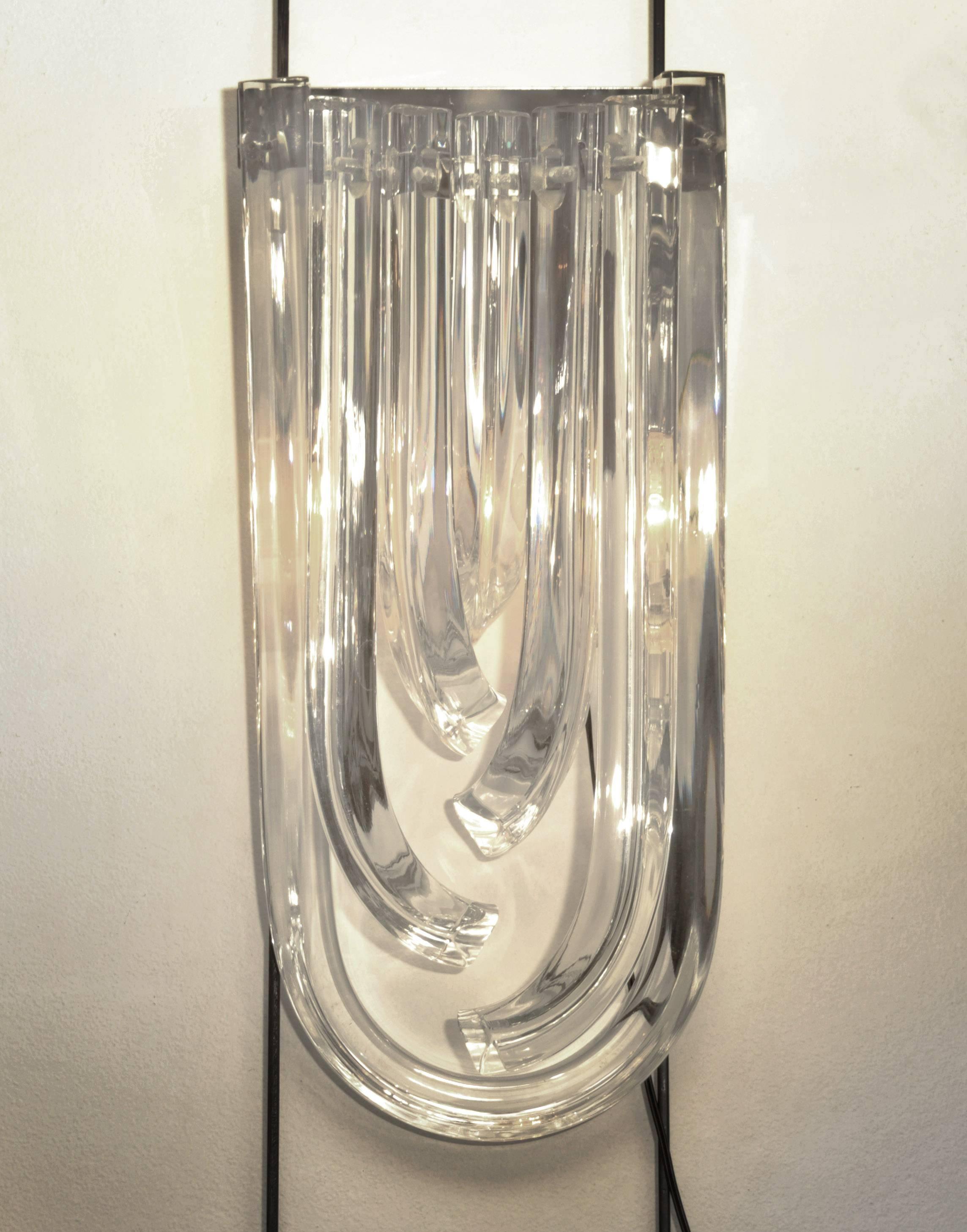 Plated Pair of Murano Curved Crystal Sconces