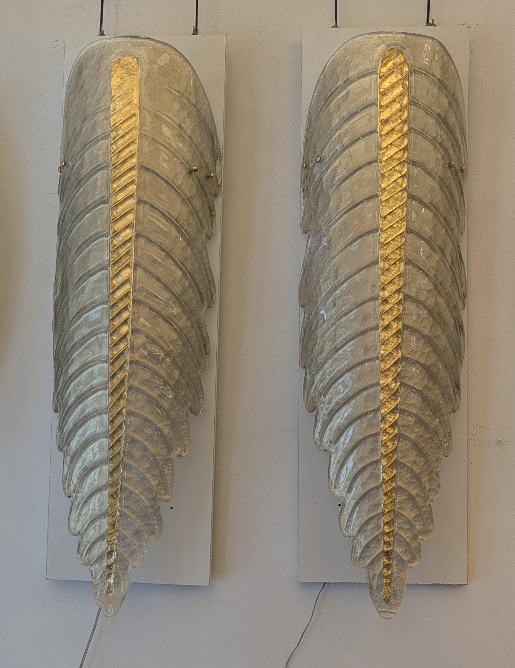 Paire d'appliques murales à feuilles en verre de Murano en vente 1