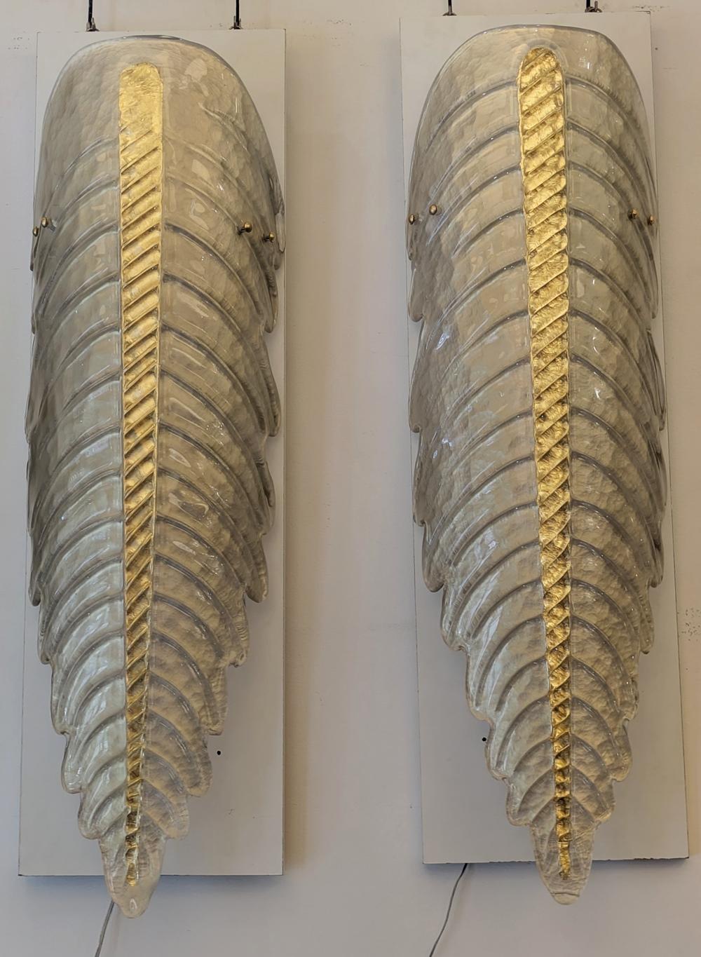 Paire d'appliques murales à feuilles en verre de Murano en vente 7