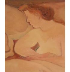 Maurice Savin Pintura, Óleo sobre lienzo "Les Baigneuses, " circa 1940